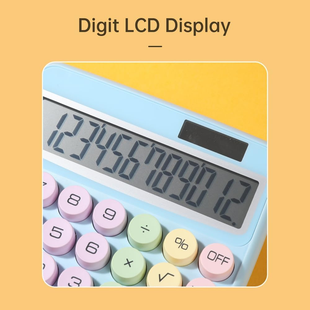 Mechanical Calculator 12 Digit Large LCD Display Big Round Button 15°Tilt Scr... - Picture 9 of 16