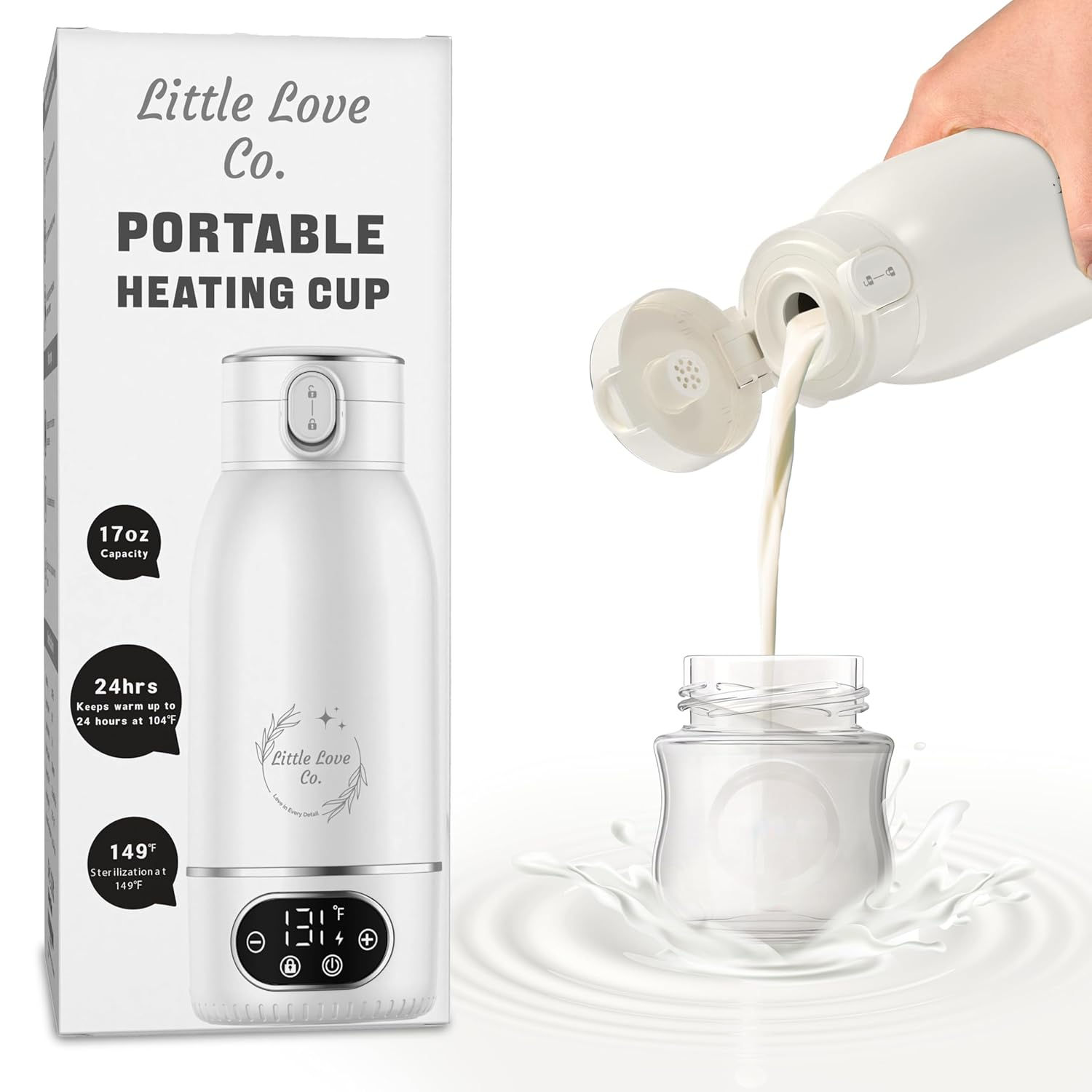 Portable Baby Bottle Warmer for Travel - 17 Oz Big Capacity - Milk & Water Warmer, Ideal for Breastmilk and Baby Bottles - Accurate Temperature Control - Touch Screen Display - On-The-Go Convenience