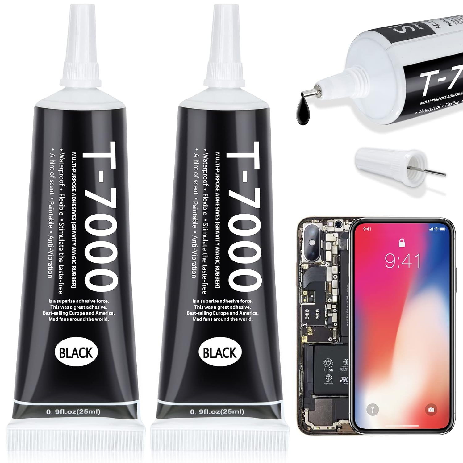 Pegamento T7000 Negro 2x25ml Reparacion Telefono Precision Cuero Metal Juguetes