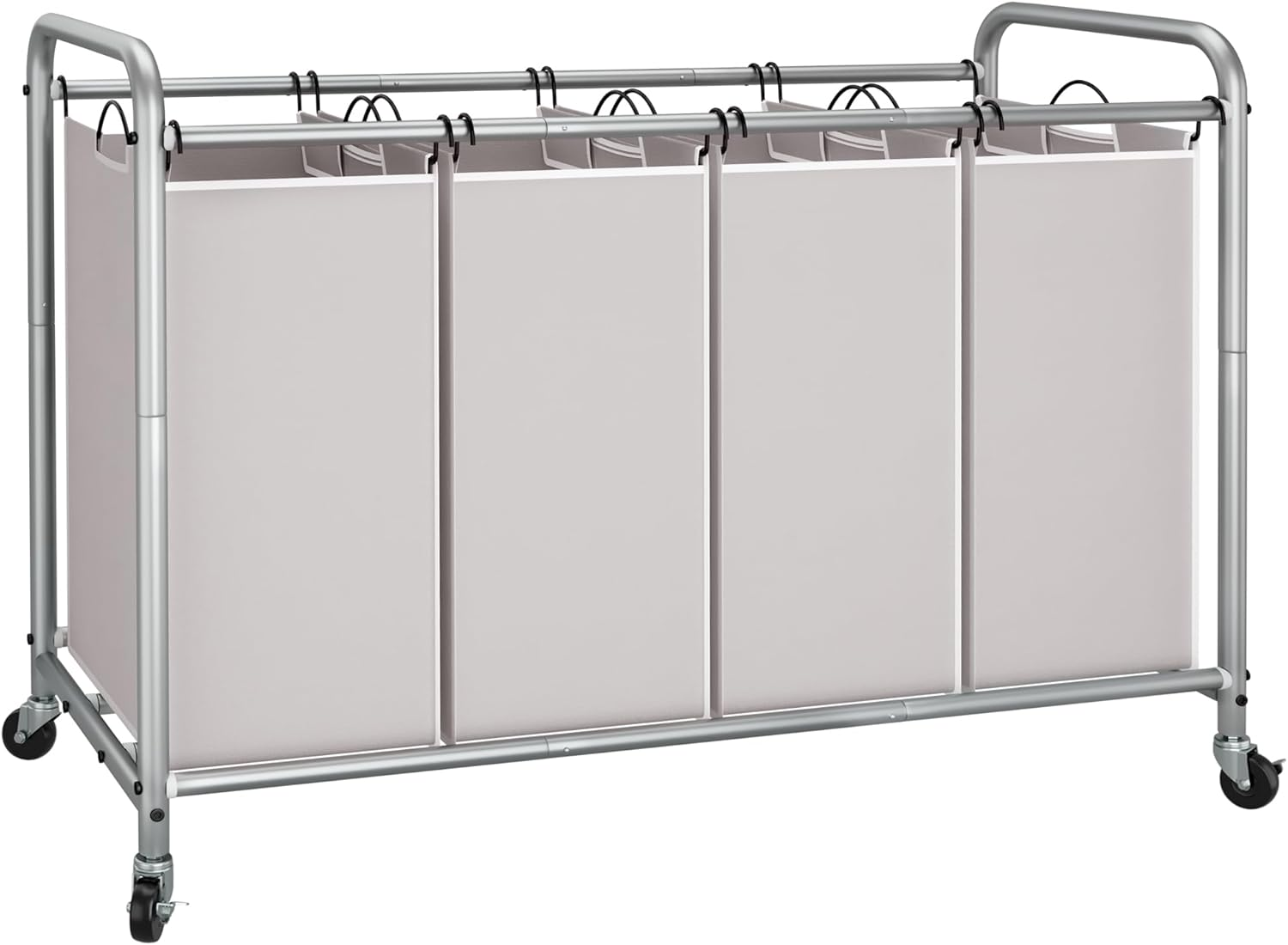 Laundry Sorter 4 Section, 47.5 Gal (180 L) Laundry Hamper with Wheels, Clothes Divider Basket Sorter, Clothes Separator Hamper Cart with Wheels and Removable Bags, Gray