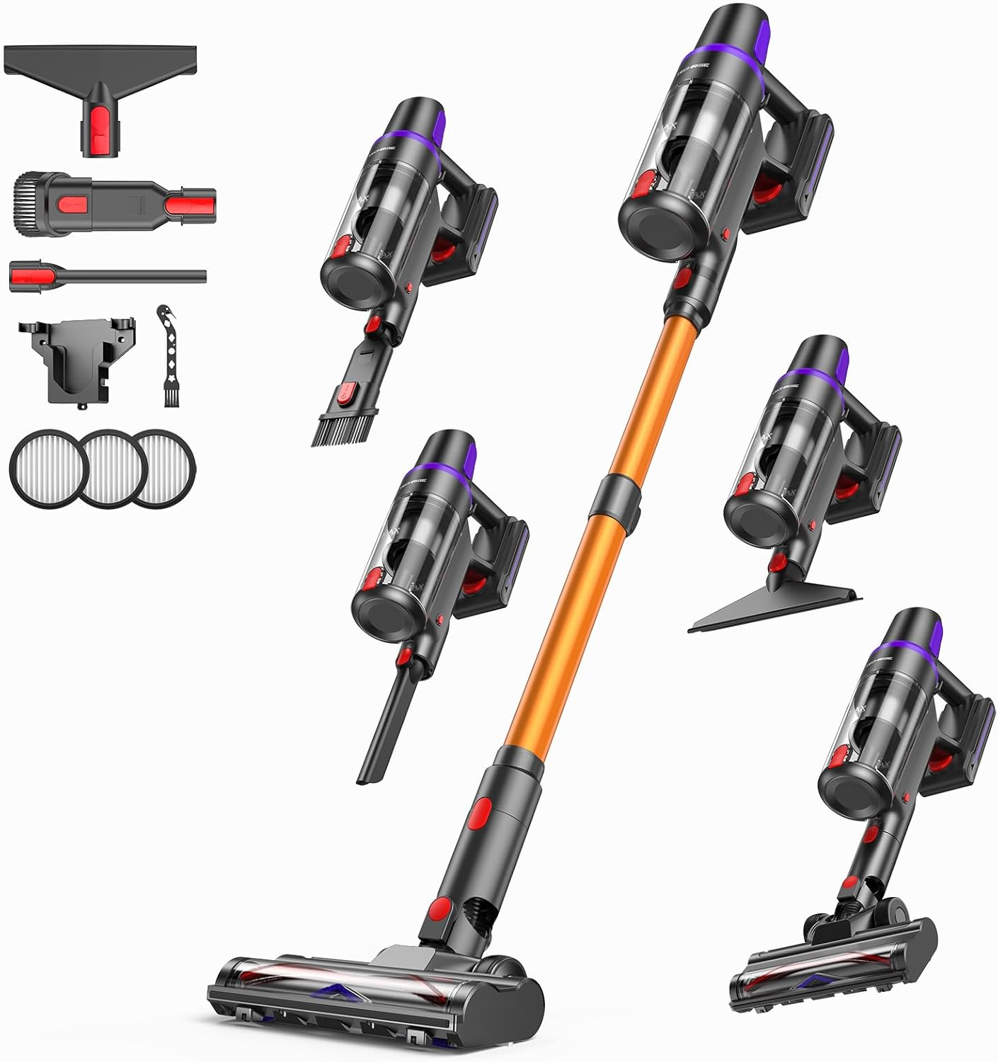 Cordless Vacuum Cleaner, 500W/45Kpa Stick Vacuum for Home, Anti-Tangle Brush & 8-In-1 Self-Standing, up to 60Mins Runtime Lightweight with LED Display for Hardwood Floor,Carpet,Pet Hair