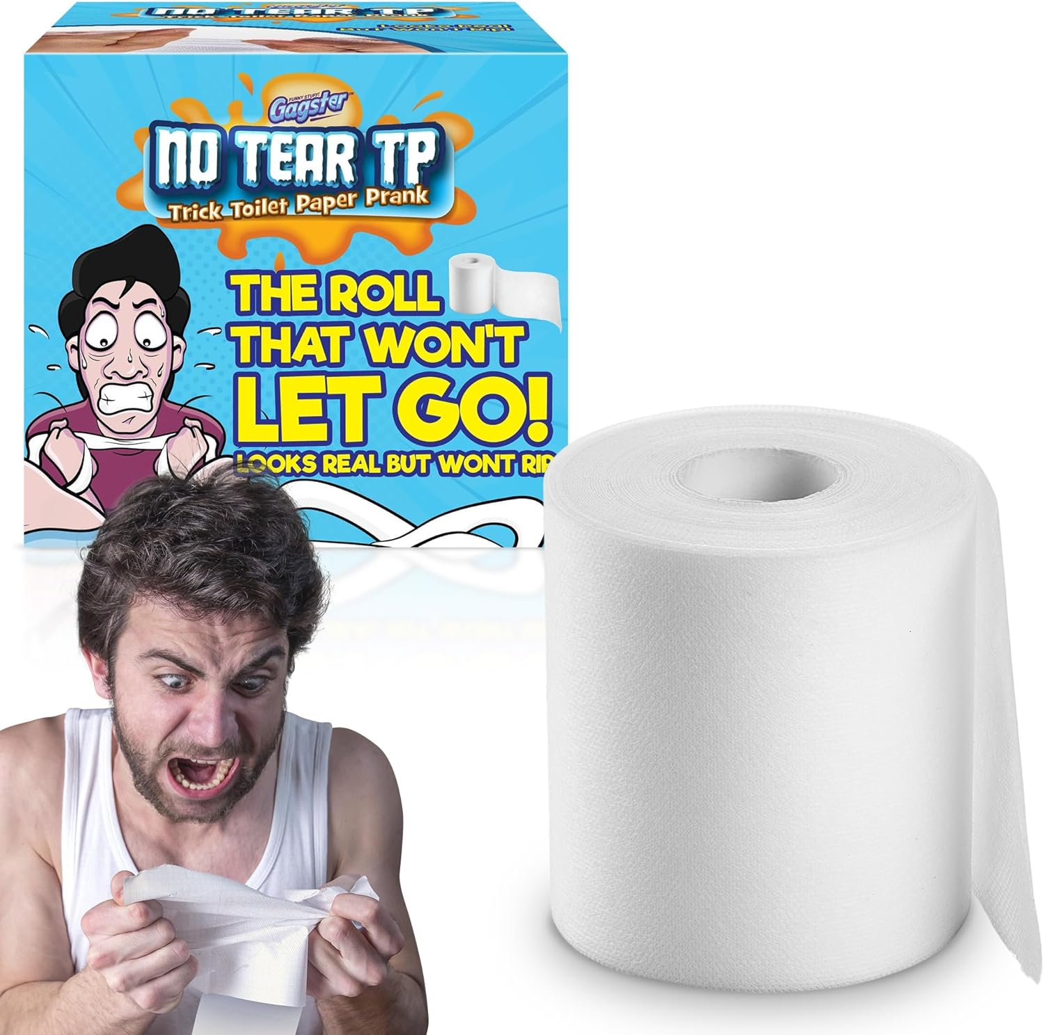 Gagster No Tear Toilet Paper – Practical Joke Trick – Fake Unrippable TP Rolls, Looks like Real Toilet Paper but Won’T Tear – Funny Gift for Adults & Kids