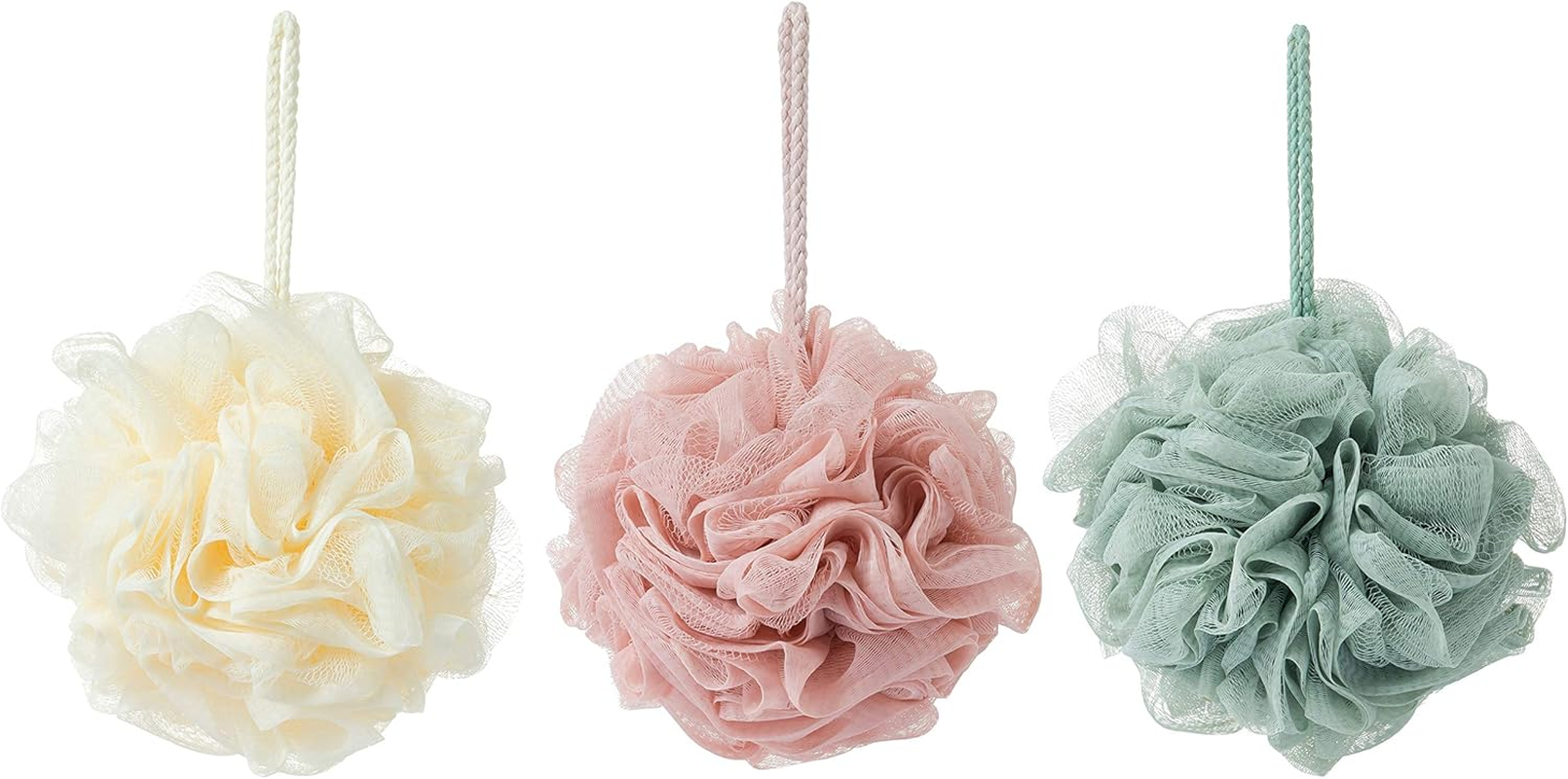 Bath Sponges, Shower Loofah for Body Exfoliation(3 Pcs, Green&Linen&Pink)