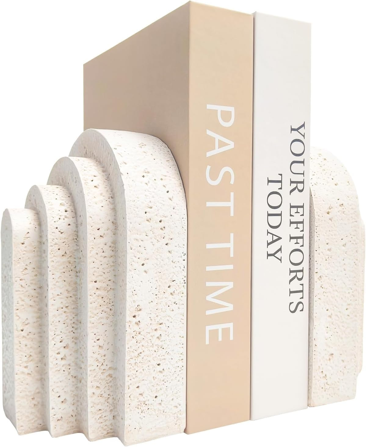 Heavy Duty Book Ends for Shelves, Decorative Book Stoppe, Resin Decor Bookends for Heavy Books, Modern Home Decor Aesthetic Bookend Aesthetically Pleasing Layered Arch Design, Set of 2