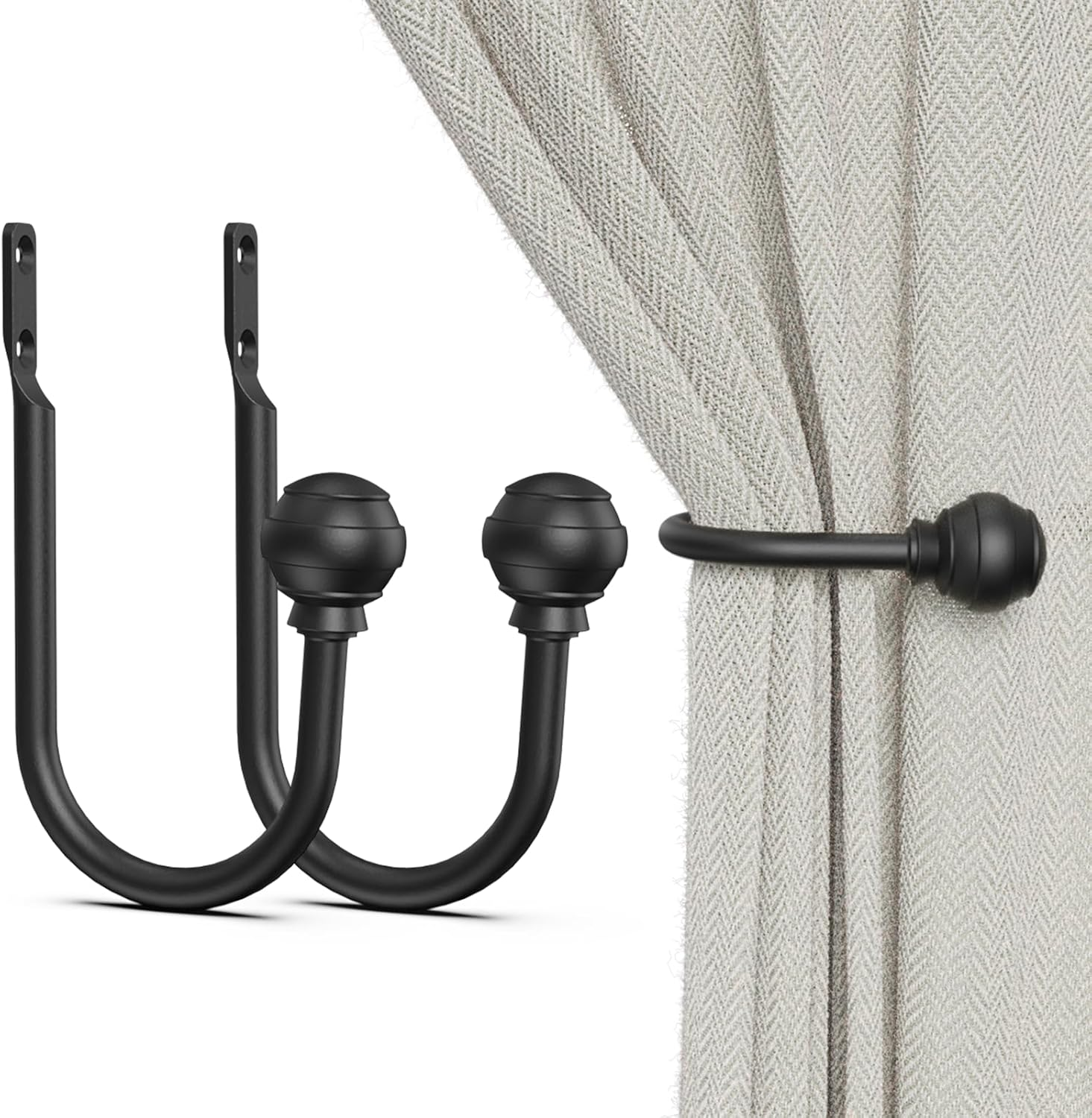 Curtain Holdbacks Black 2pcs, Curtain Tiebacks Wall Mounted Curtain Hooks Holders for Drapes