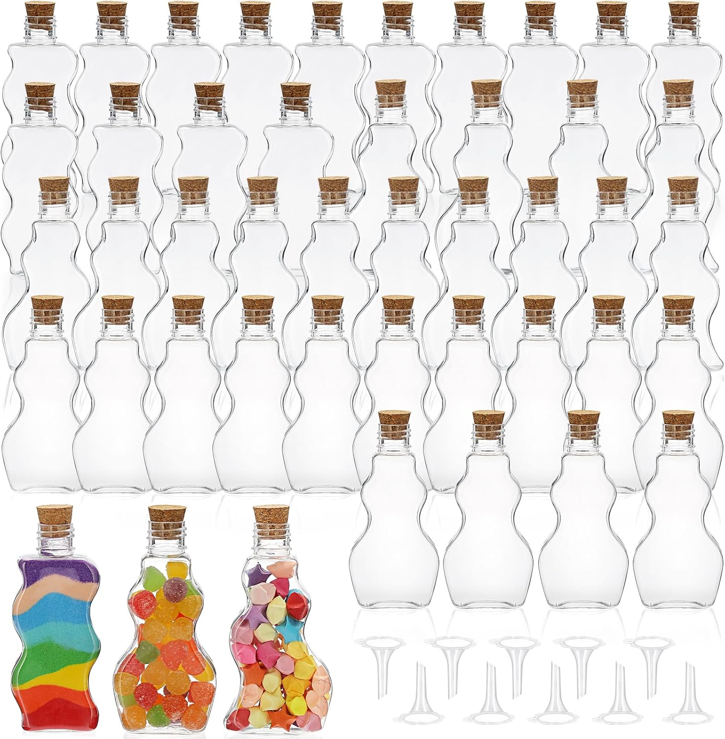 BTSKY 30 Pcs 5 oz Plastic Bottles with Corks, Clear Sand Art Bottles with Fun... - Picture 9 of 13