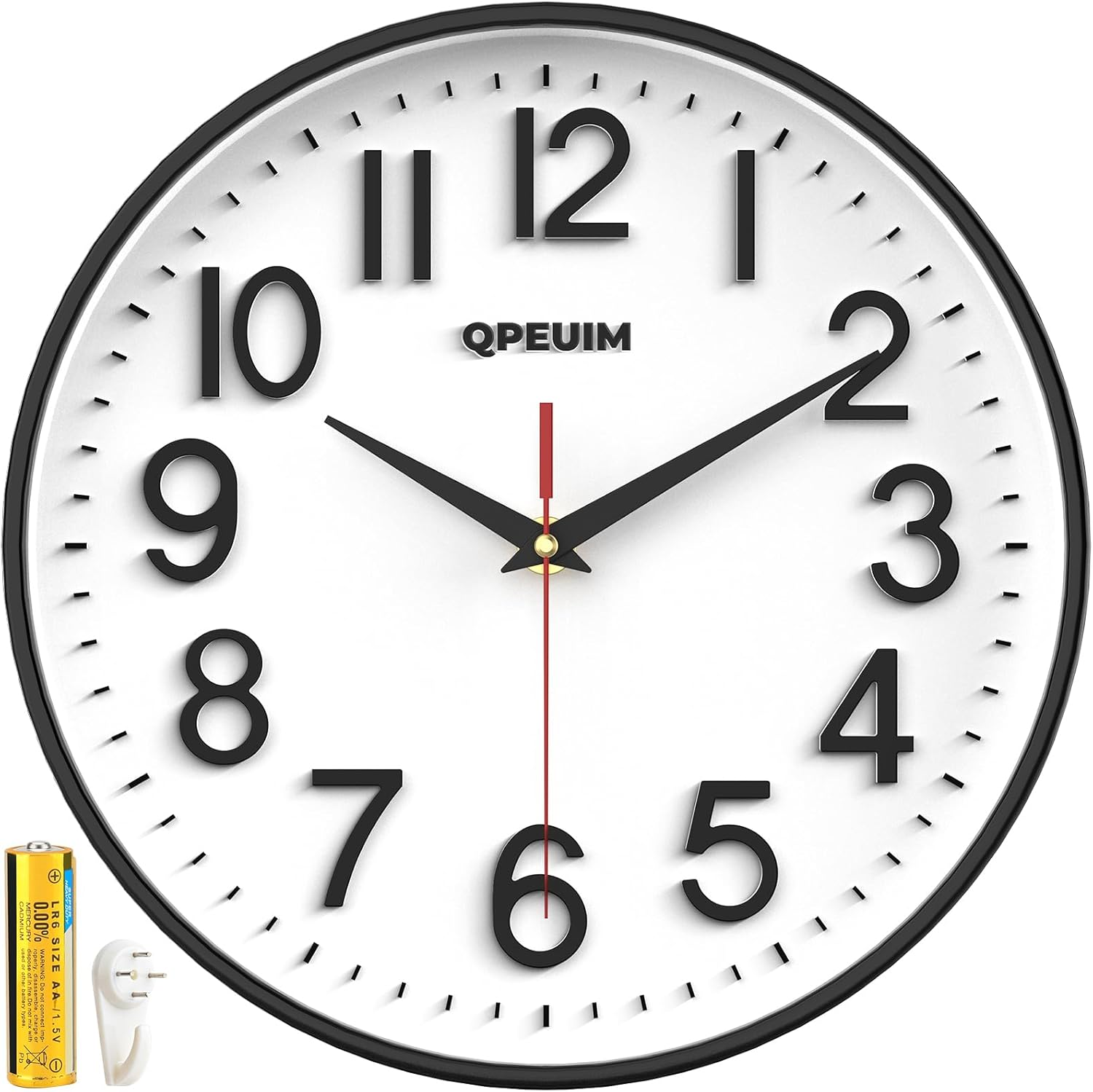 Silent Wall Clock 10 Inch Battery Operated Large Easy Read Non Ticking Quartz XL