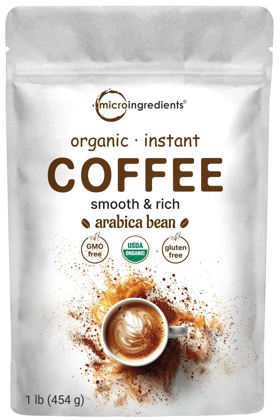 Organic Instant Coffee, 1Lb Powder | Premium Arabica Coffee Beans Source | Medium to Dark Roast | Natural Fresh Flavor | Smooth & Rich | Non-Gmo, Gluten Free