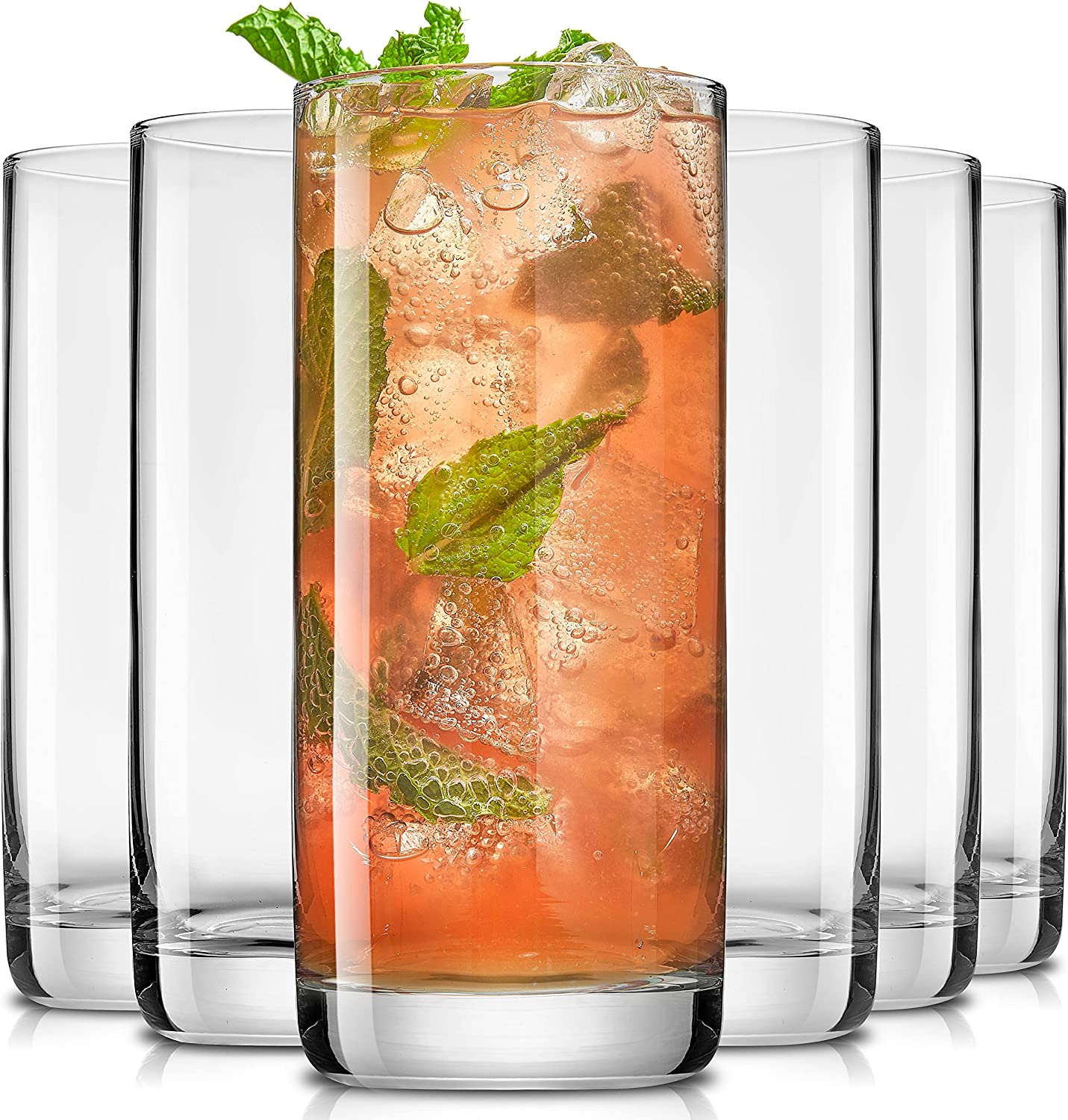 Faye 13Oz Highball Glasses, 6Pc Tall Glass Sets. Lead-Free Crystal Drinking Glasses. Water Glasses, Mojito Glass Cups, Tom Collins Bar Glassware, and Mixed Drink Cocktail Glass Set