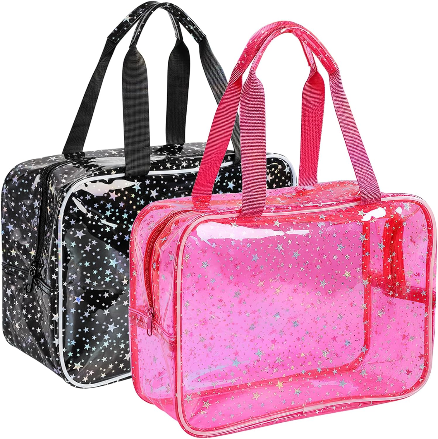 Clear PVC Makeup Bag Set with Handle, Waterproof Cosmetic Organizer, 2-Pack