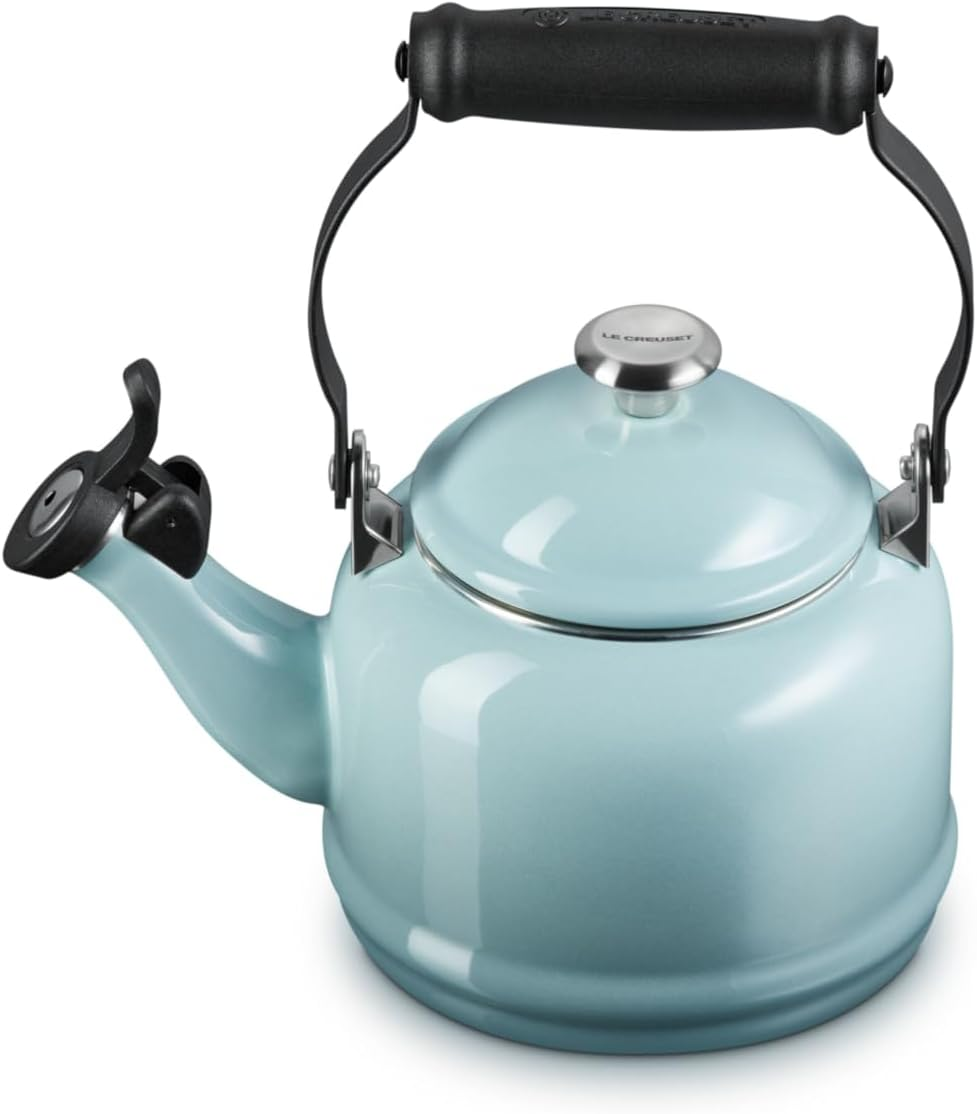 Le Creuset Enamel on Steel Demi Tea Kettle with Metal Finishes, 1.25 Qt., Sea Salt