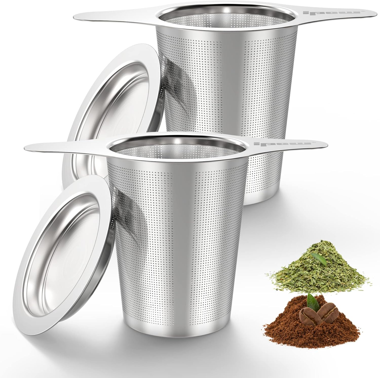 IPOW 2 Pack Extra Fine Mesh Coffee Filter with Coaster Lid and Double-Sided 