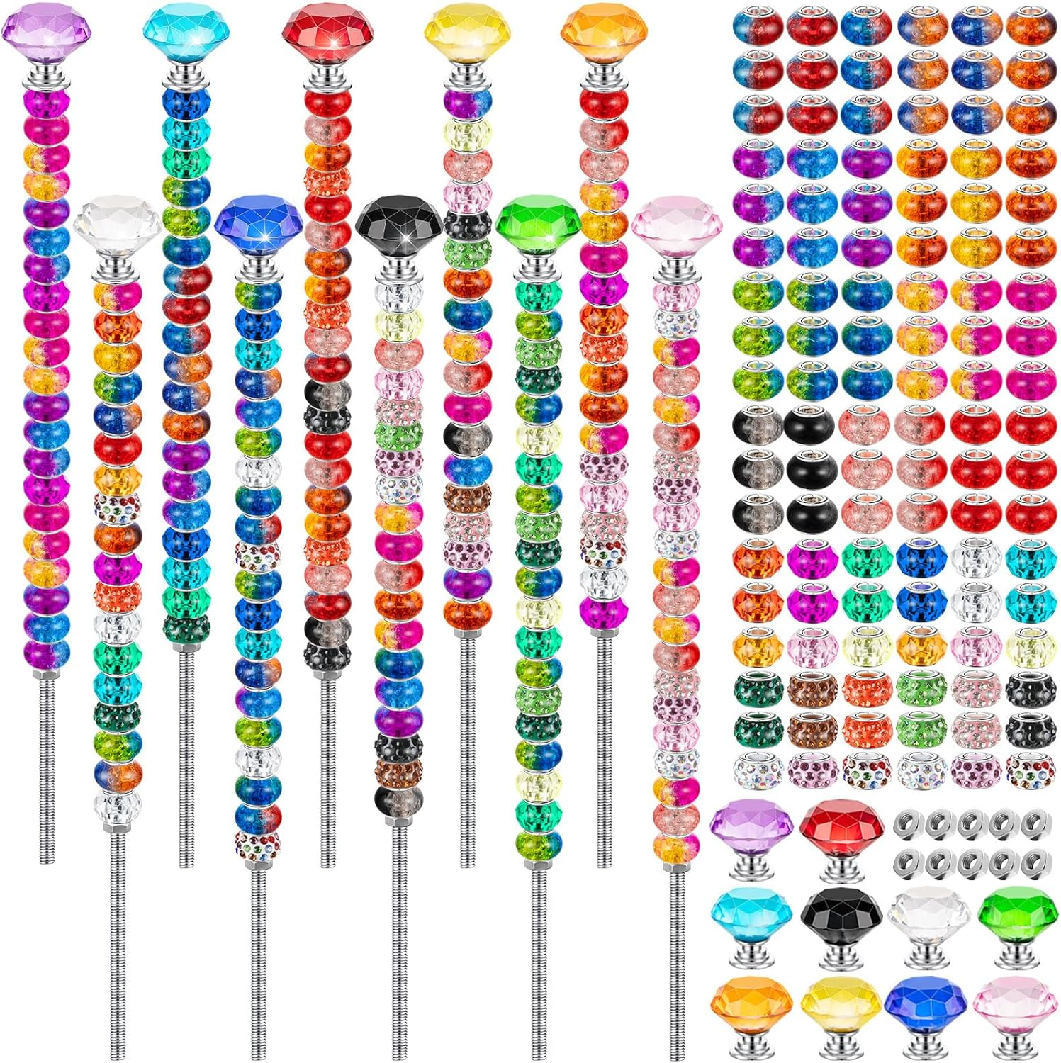 Beaded Garden Stake Kit with 200 Colorful Beads and Crystal Stoppers