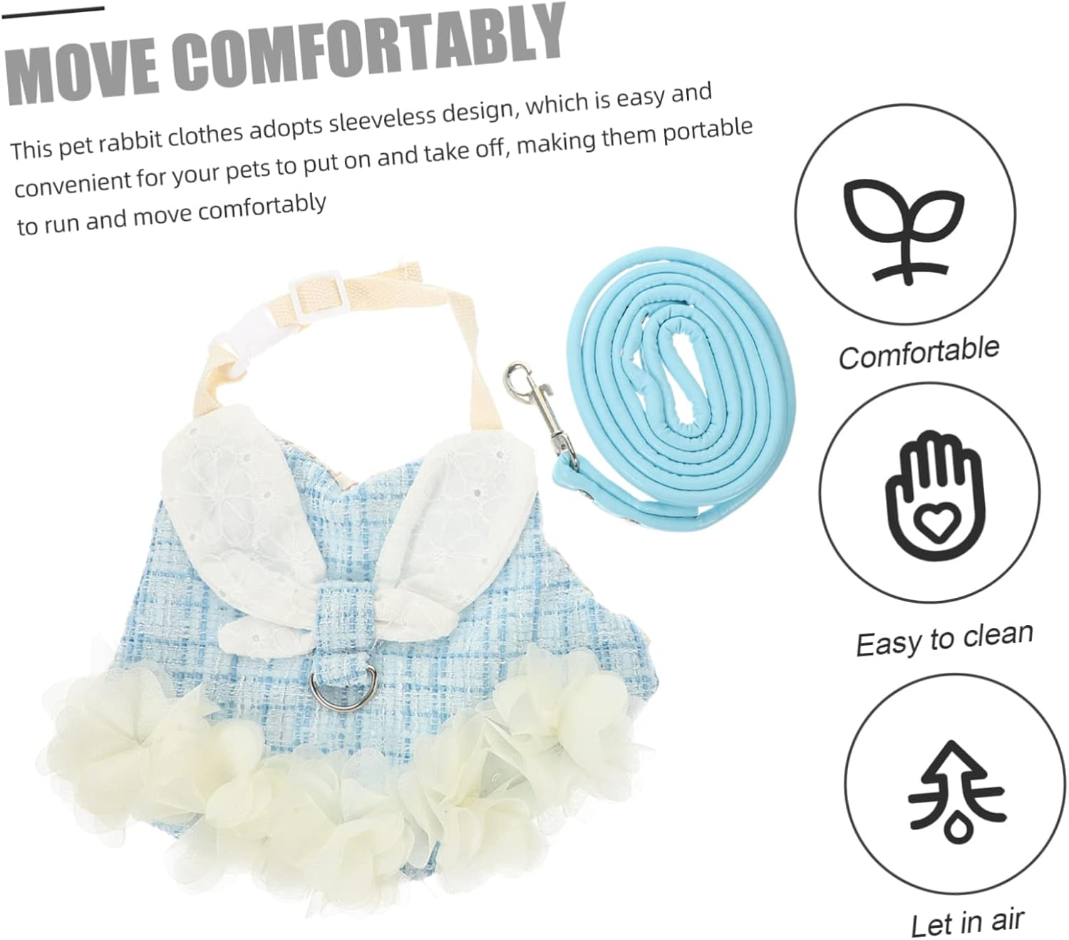 BESPORTBLE 1 Set Pet Rabbit Clothes Rabbit Harness with Leash Rabbit Costume ... - Picture 9 of 16