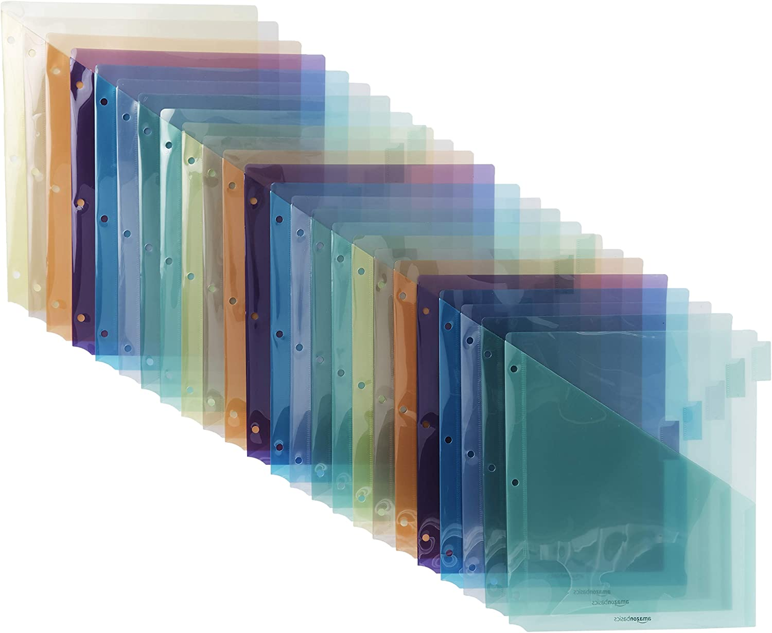 Tab Dividers for 3 Ring Binder, Two Pocket, Letter Size, Transparent Assorted Colors, 24 Count