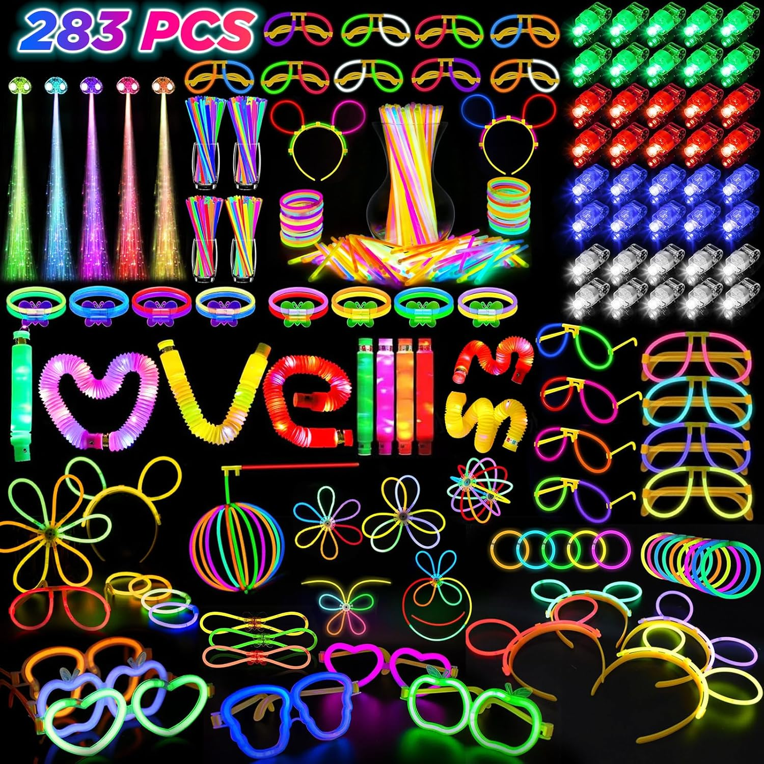 Glow in the Dark Party Supply 27 Rave Accessory 56 LED Toy 100 Glow Stick Bulk