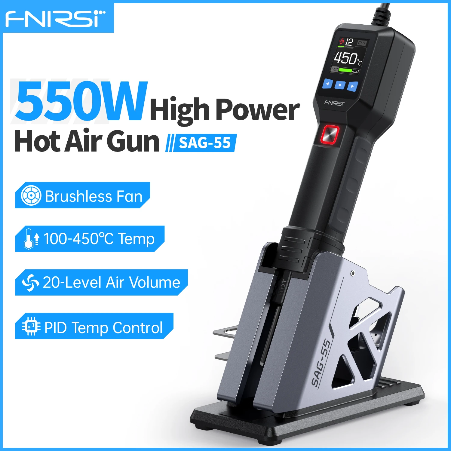 SAG-55 Micro Hot Air Gun 550W with Stand BGA Rework LCD Digital Hair Dryer Soldering Heat Gun for Welding Repair Tools