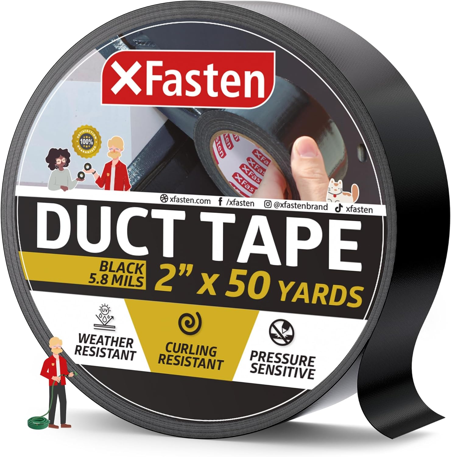 Xfasten Black Duct Tape, Packaging Tape, Heavy Duty Box Tape for Shipping Supplies, 2 Inches X 50 Yards, 5.8 Mil, All-Weather Repair & Packing