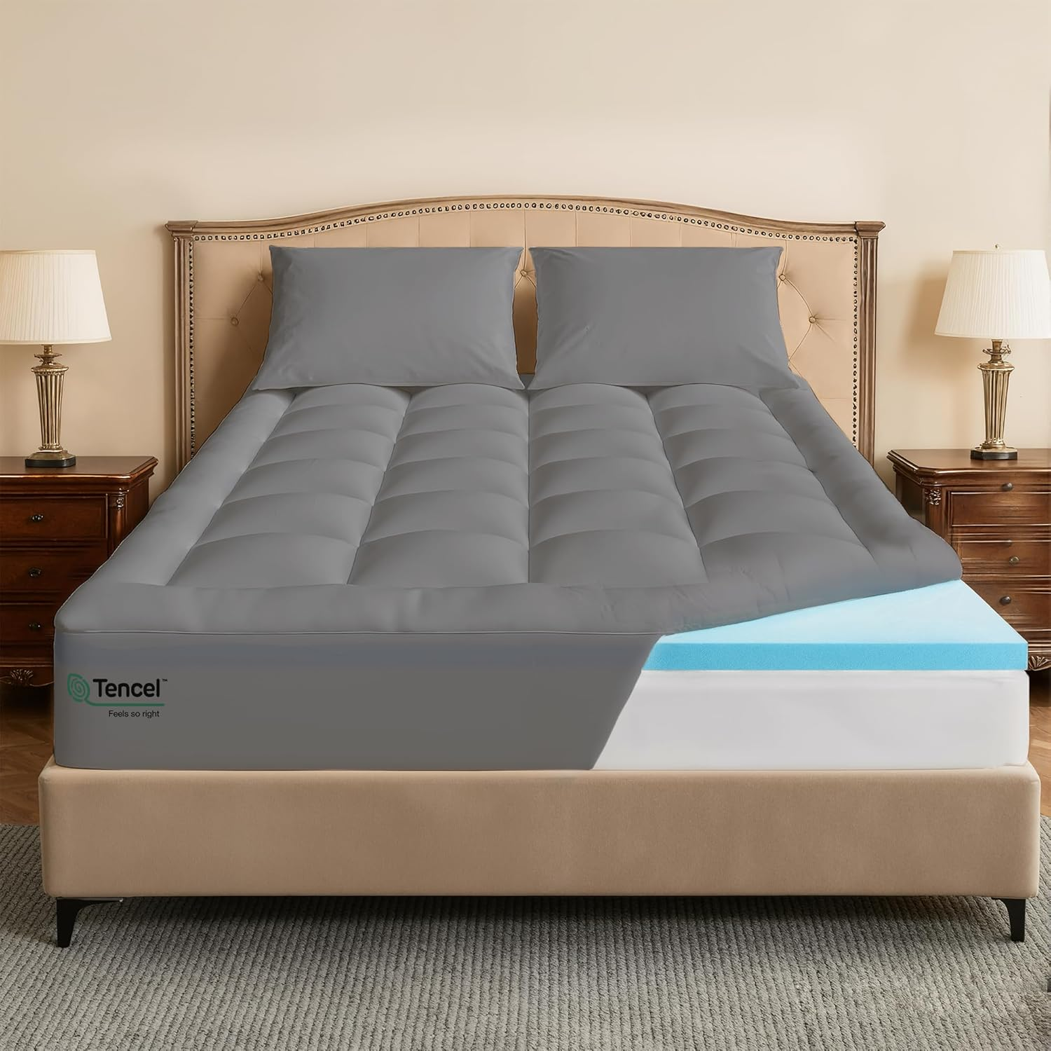 4 Inch Memory Foam Mattress Topper,Dual Layer Medium Support 2