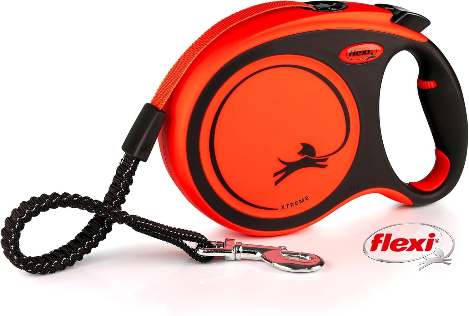 Flexi® Xtreme L | 8 M Extra Resistant Retractable Tape Leash for Dogs up to 55 Kg | Orange | Retractable Dog Lead | Soft Stop | Built-In Shock Absorber | Weight: 640 G | Dimensions: 14.7 X 21 Cm