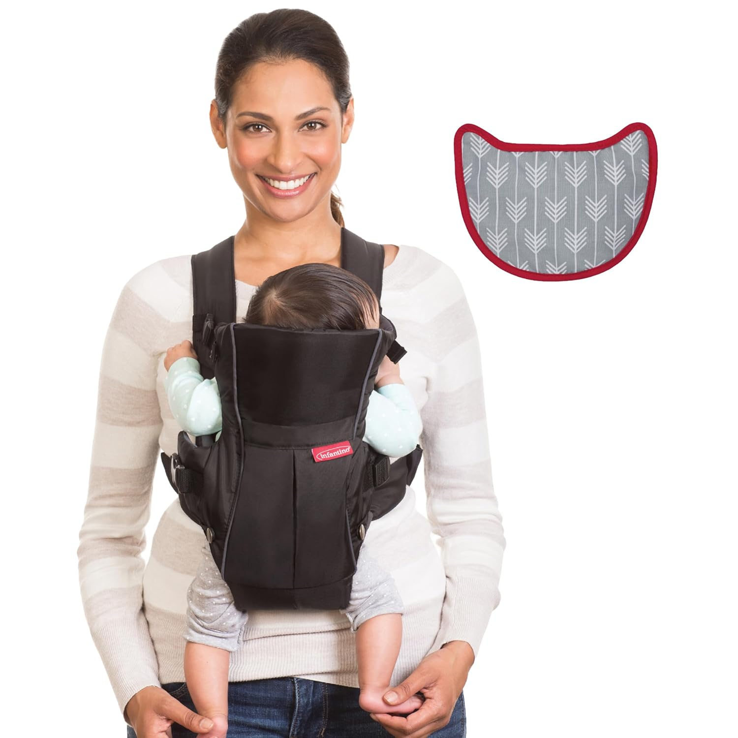 Swift Classic Carrier with Pocket, 2-Ways to Carry Carrier with Wonder Bib & Essentials Storage Front Pocket for Babies 8-25Lb, Adjustable Strap, Black