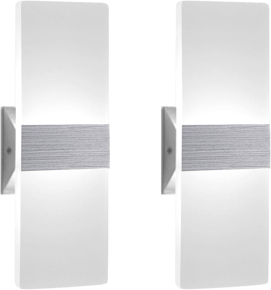 Changm Modern Wall Sconce 12W, Set of 2 LED Wall Lamp Cool White, Acrylic Material Hardwired Wall Mounted Wall Lights