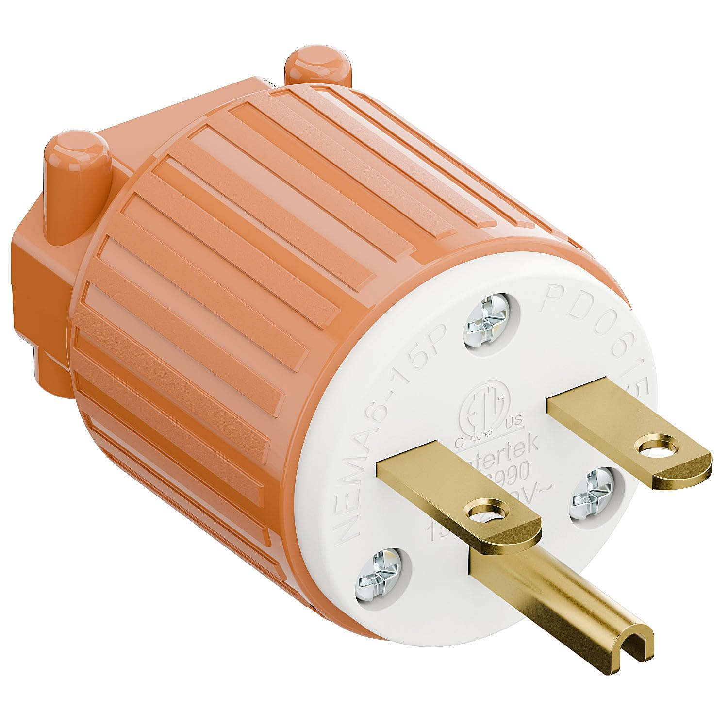 NEMA 6-15P Male Plug, ETL Listed 15AMP/250VOLT,15A Straight DIY Male, Usa/Canada 3-Prong Connector, 15A/250V Plug Household AC Industrial Grade Plug Orange/White Color