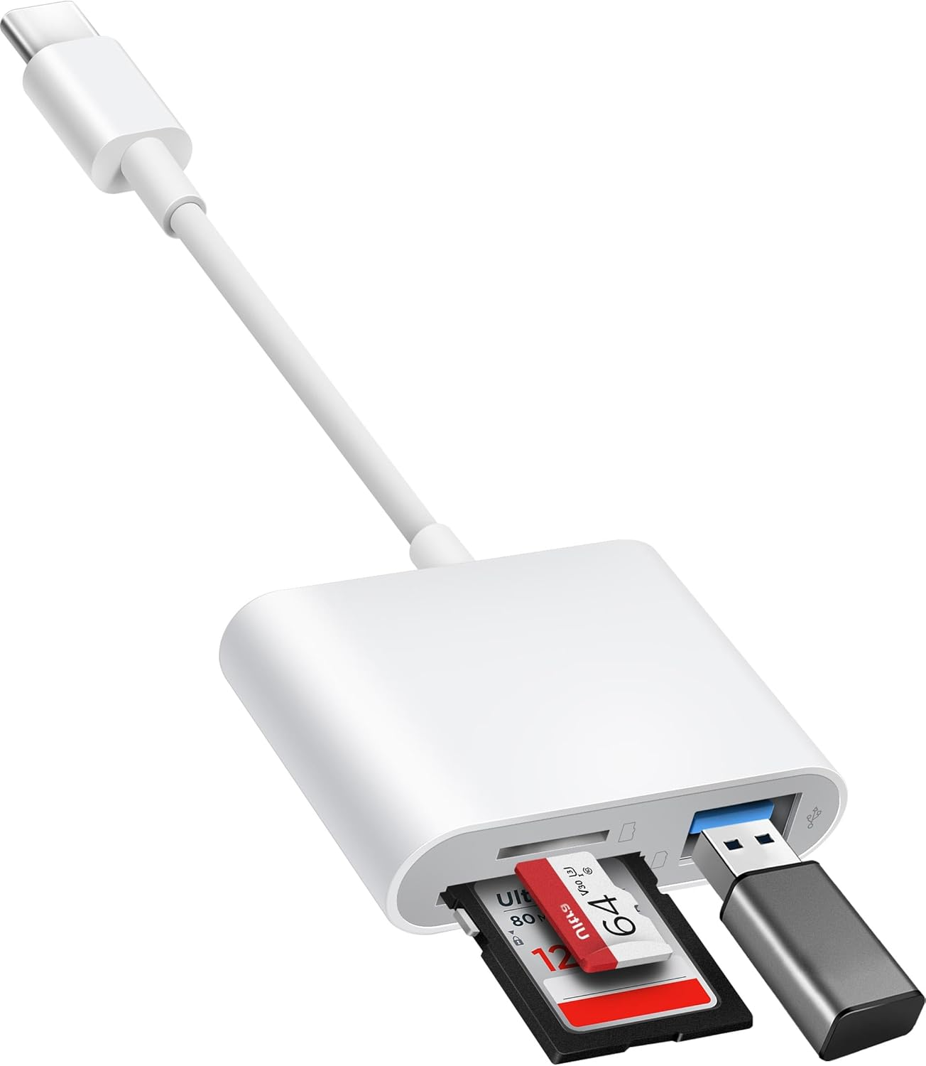 USB C to SD Card Reader, SD Card Adapter with SD MicroSD USB 3 Ports, USBC Memory Card Reader for iPhone 15 16, iPad, Mac, MacBook Pro/Air, Android and More USB-C/Type C Devices