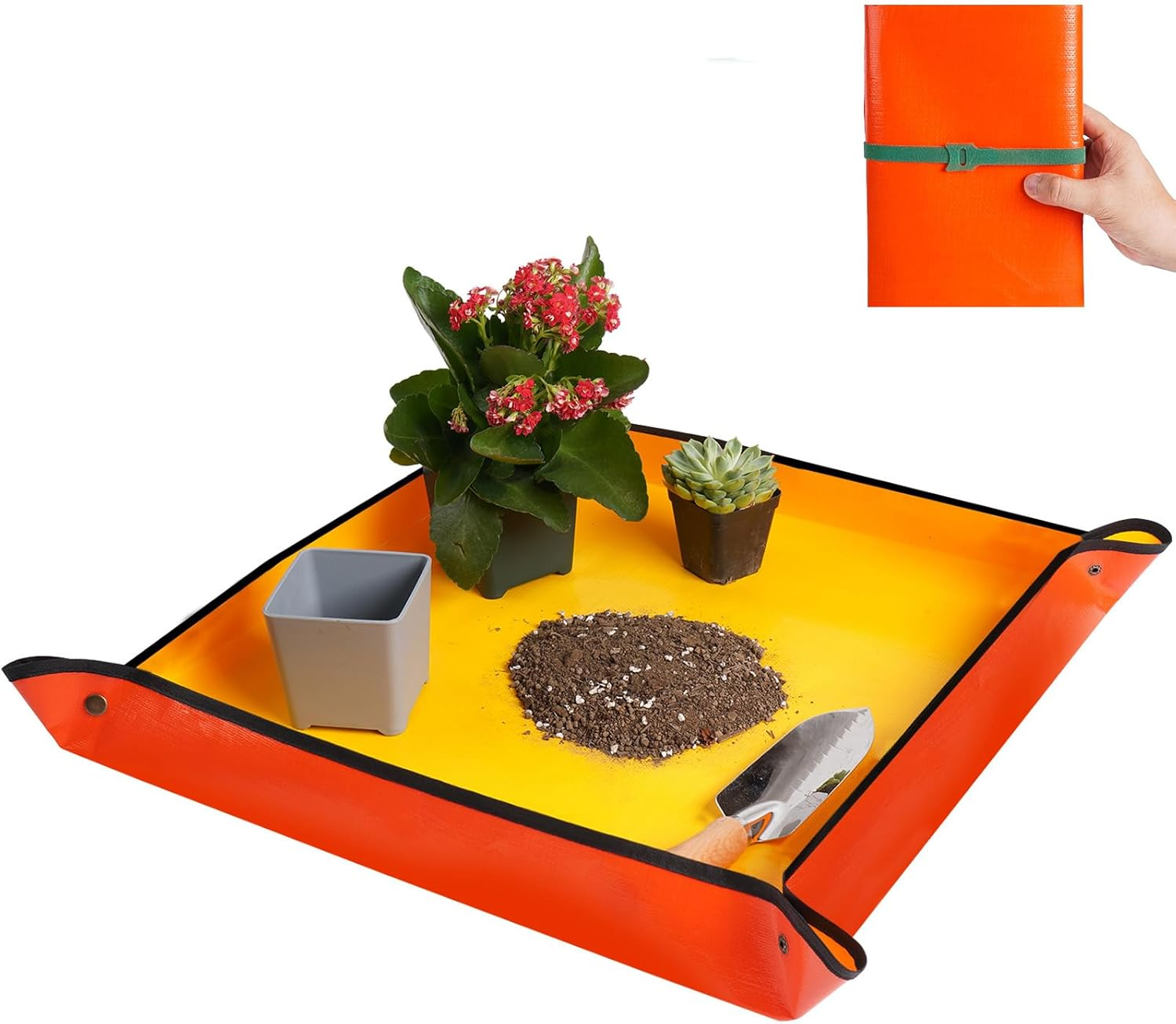 Repotting Mat for Indoor Plant Transplanting and Potting Soil Mess Control Portable Succulent Planting Potting Tray Gardening Gifts for Women Men Plant Lover Gifts (Orange 27