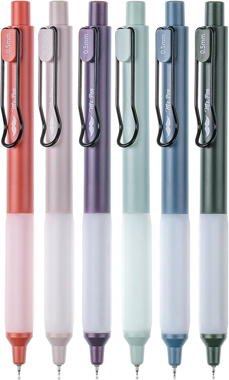 Retractable Gel Pens, 6 Pack, Vintage Barrels, Black Gel Pens Fine Point 0.5Mm, Fast Dry