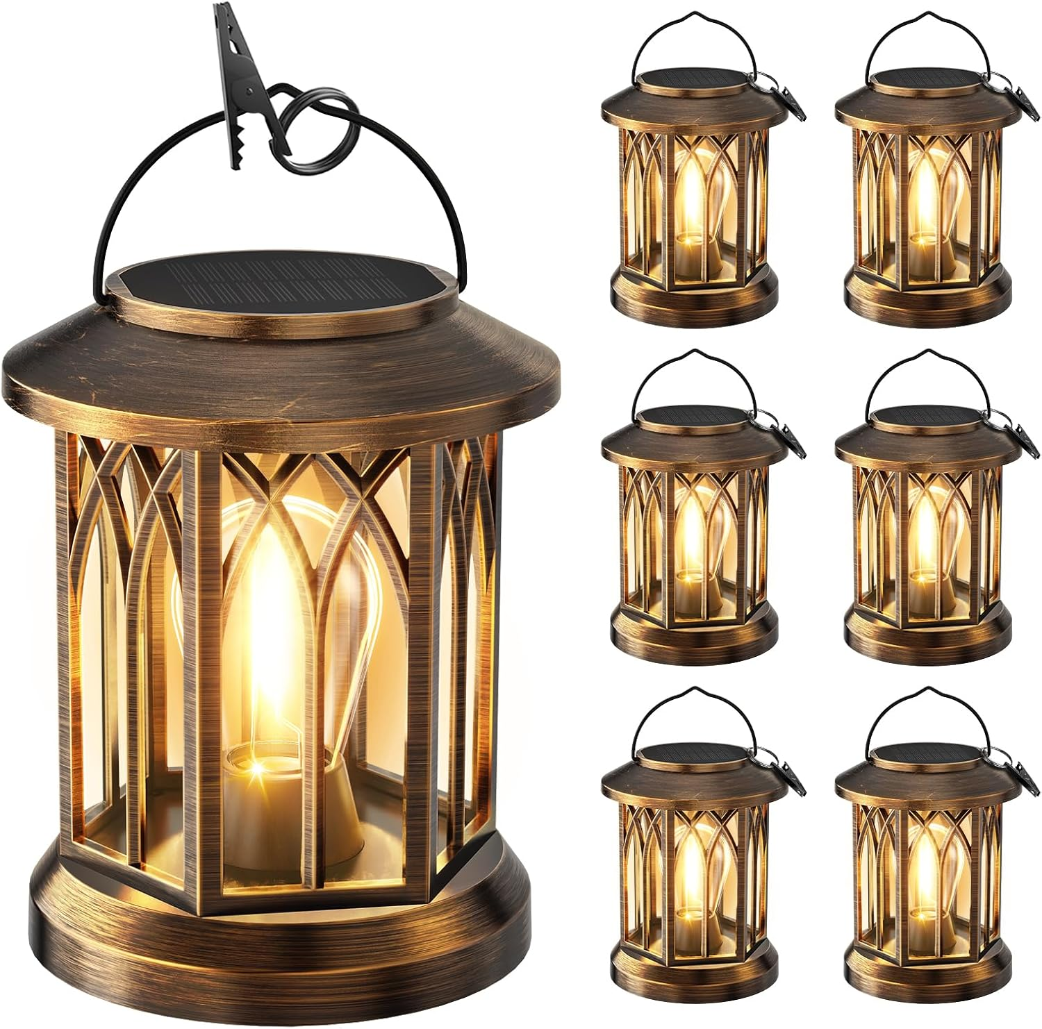 Solar Lantern Outdoor Lights with Metal Hooks, Upgraded Solar Lanterns