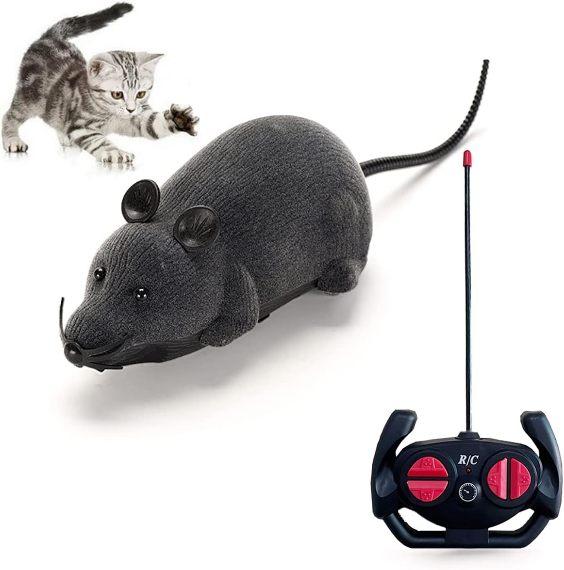 Remote Control Fake Rat Realistic Mouse Cat Toy Mice RC Toy | Cat Mice Animal Interactive Toy Figures Cat Running Wheel Wireless Chasing Prank Joke Scary Trick Bugs(Grey)