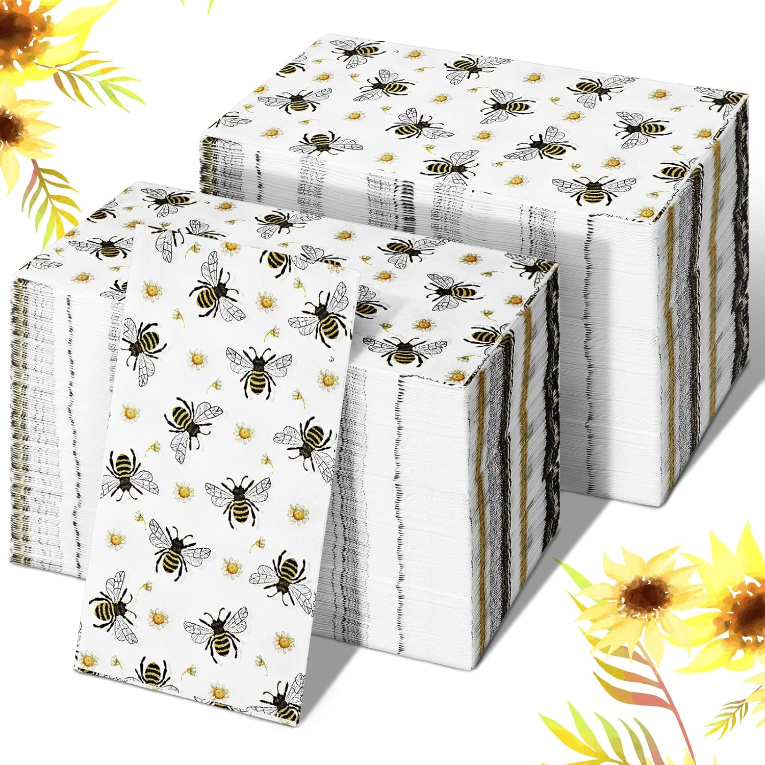 200 Pcs Bee Guest Napkins 2 Ply Disposable Paper Hand Towel for Bathroom Spring Yellow Napkins Floral Bathroom Hand Towels for Honey Bee Birthday Baby Shower Party Decoration Lunch Dinner Kitchen