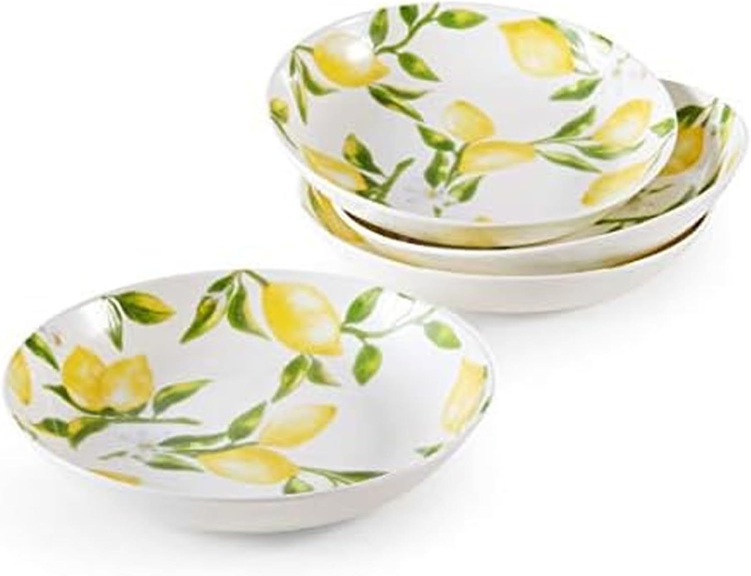 Lemons Bone China Lightweight Chip Resistant Set of 4 Pasta Bowls, 8.5 Inch, 20 Fl Oz
