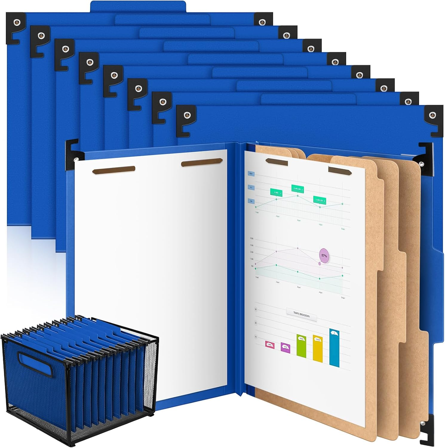 15 Pcs Dark Blue Hanging Classification Folders with 3 Divider