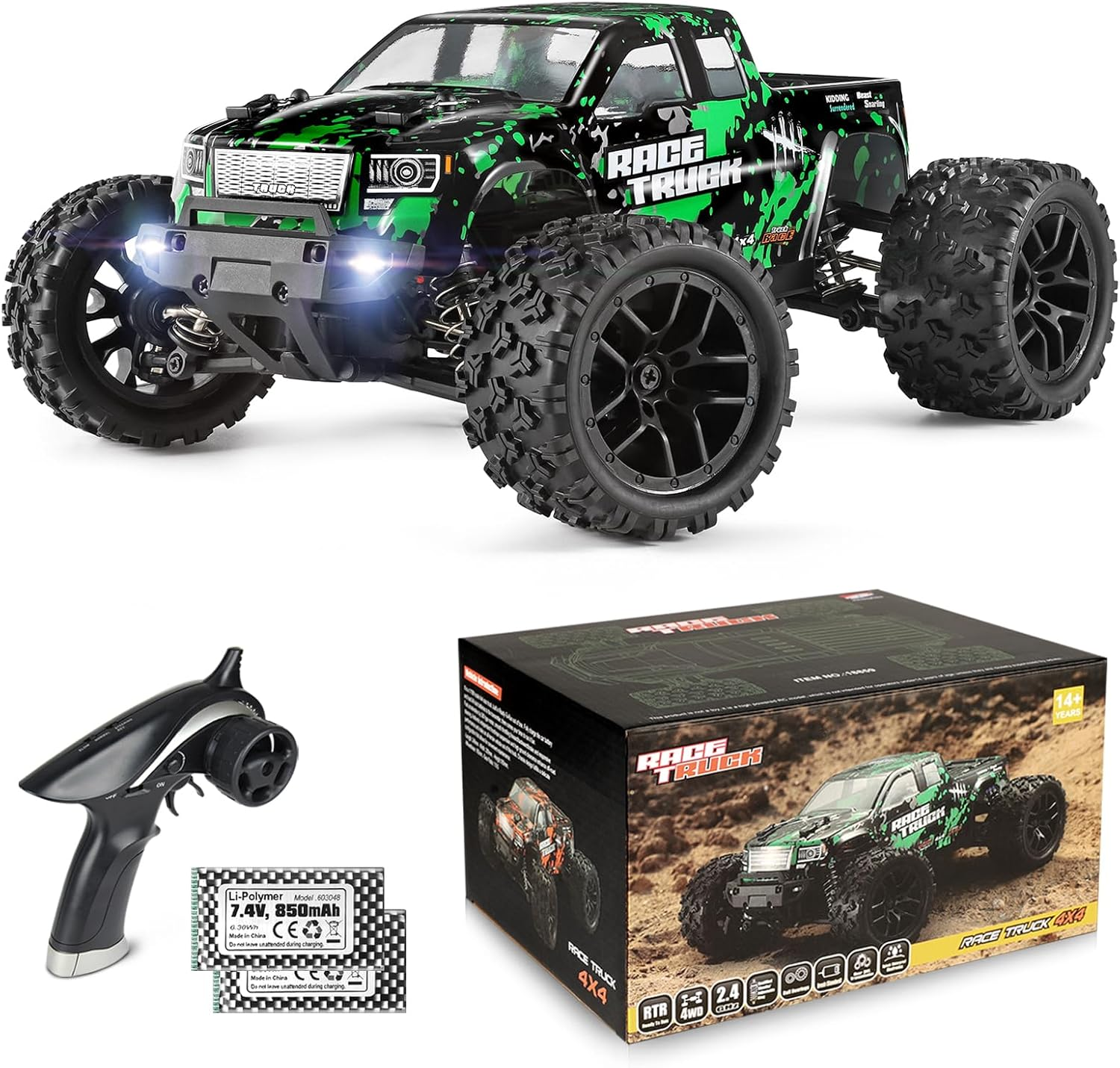 HAIBOXING 1:18 Scale All Terrain RC Car 18859, 36 KPH High Speed 4WD Electric Vehicle with 2.4 Ghz Remote Control, 4X4 Waterproof Off-Road Truck with Two Rechargeable Batteries