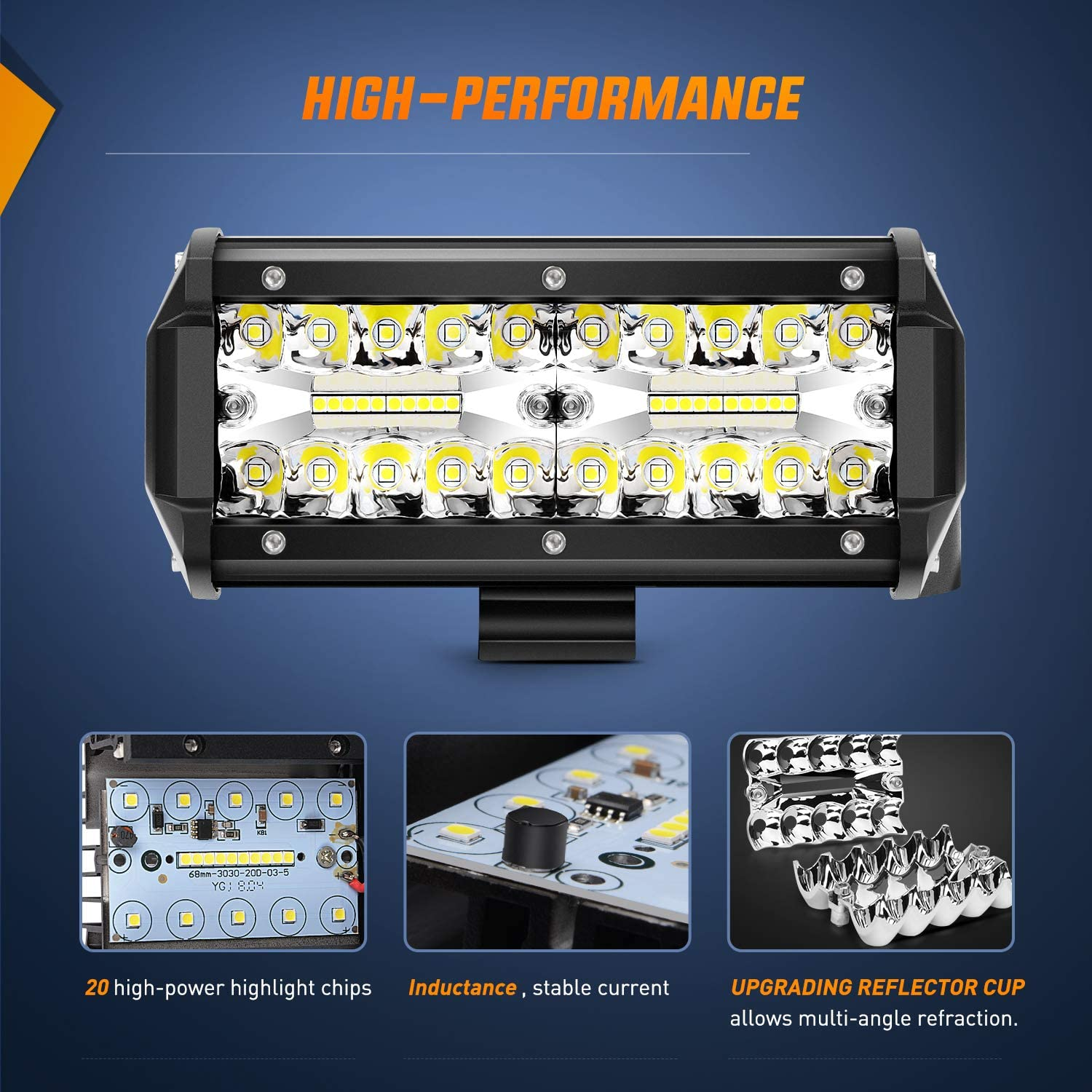 Nilight LED Pods 4PCS 6.5 Inch 120W Light Bar Triple Rows Spot Flood Combo Dr... - Picture 4 of 17