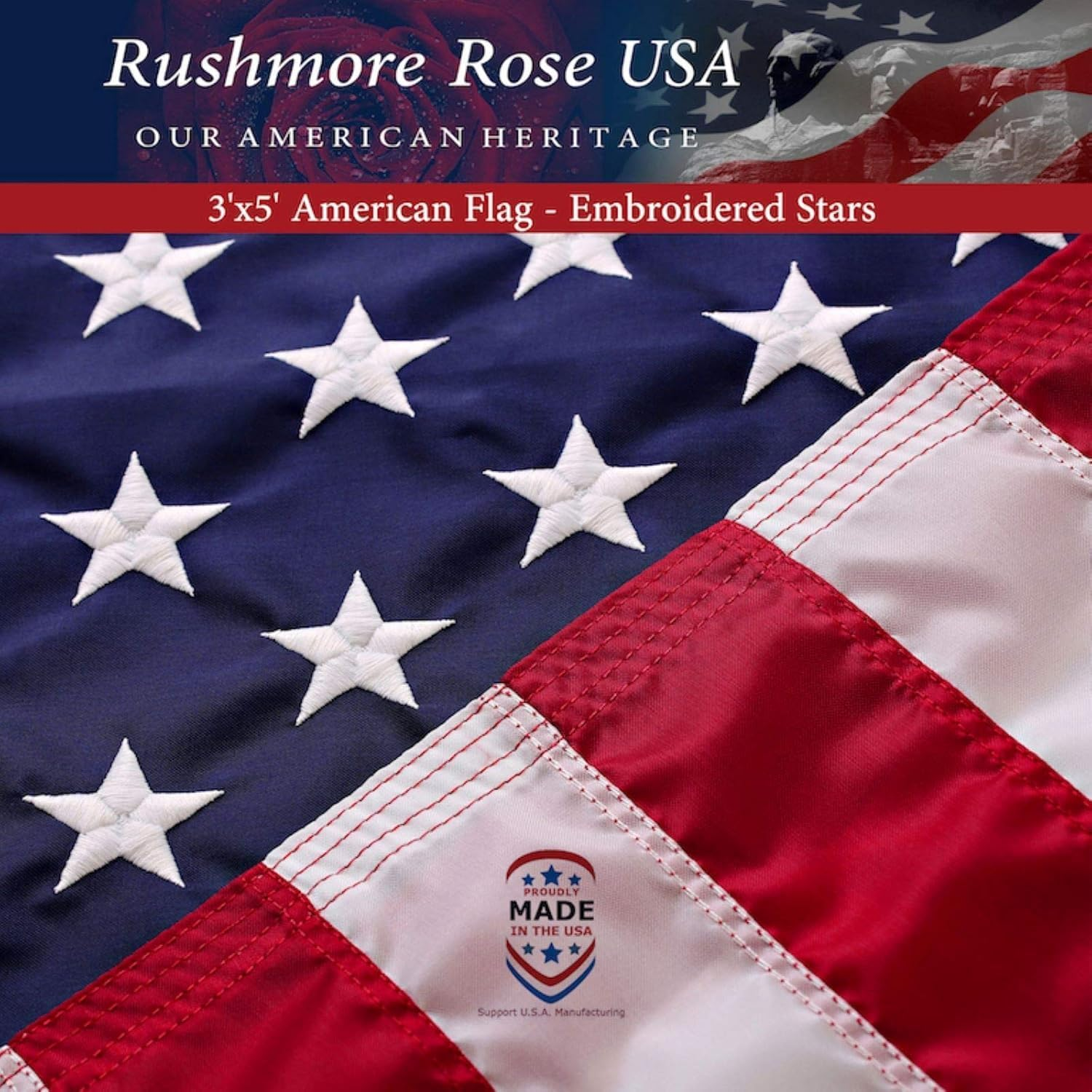American Flag Made in USA | American Flags for outside 3X5 | Premium US Flag 3X5 Heavy Duty Outdoor with Embroidered Stars and Sewn Stripes.