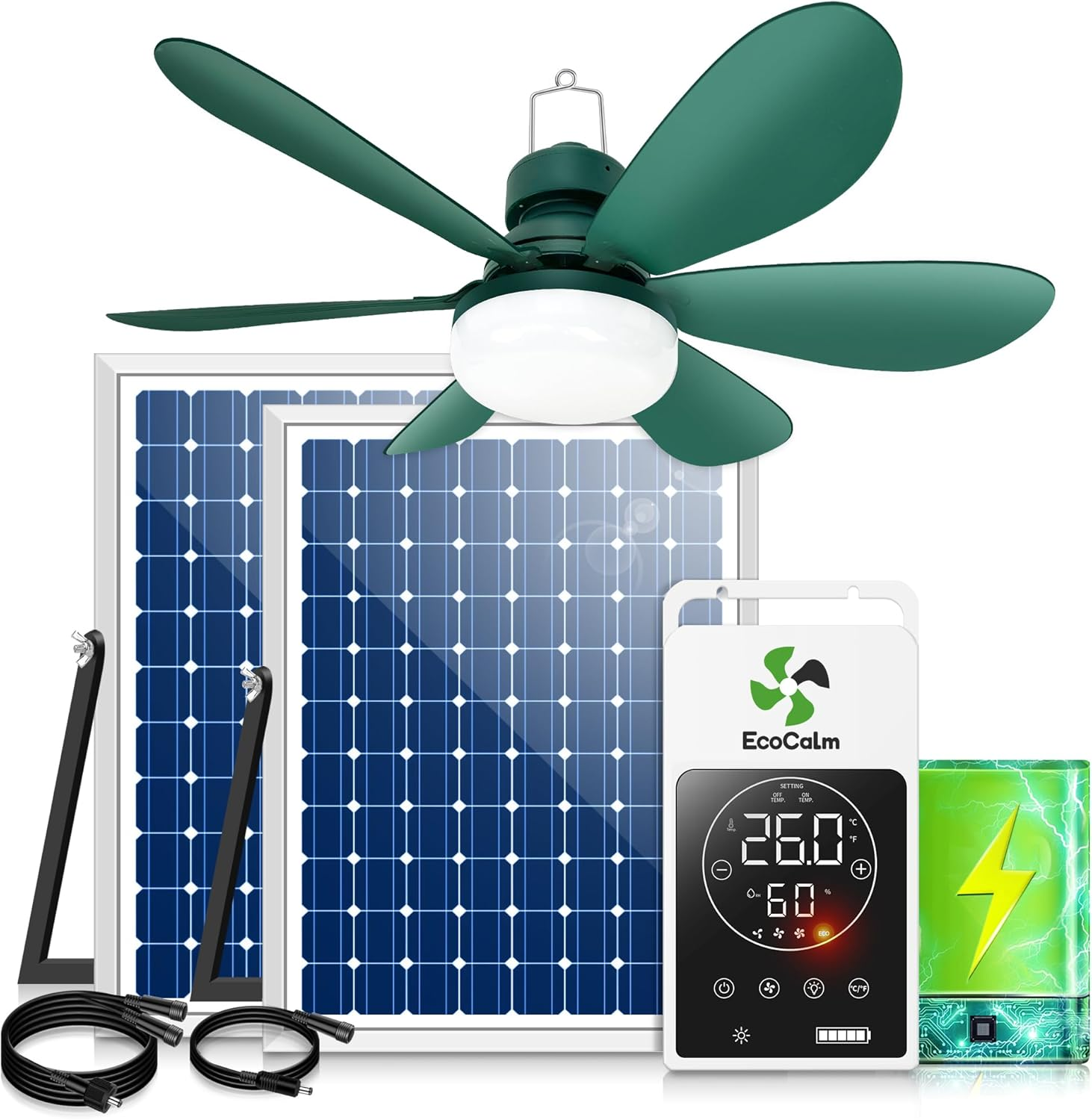 Solar Ceiling Fan Light with Battery, 20
