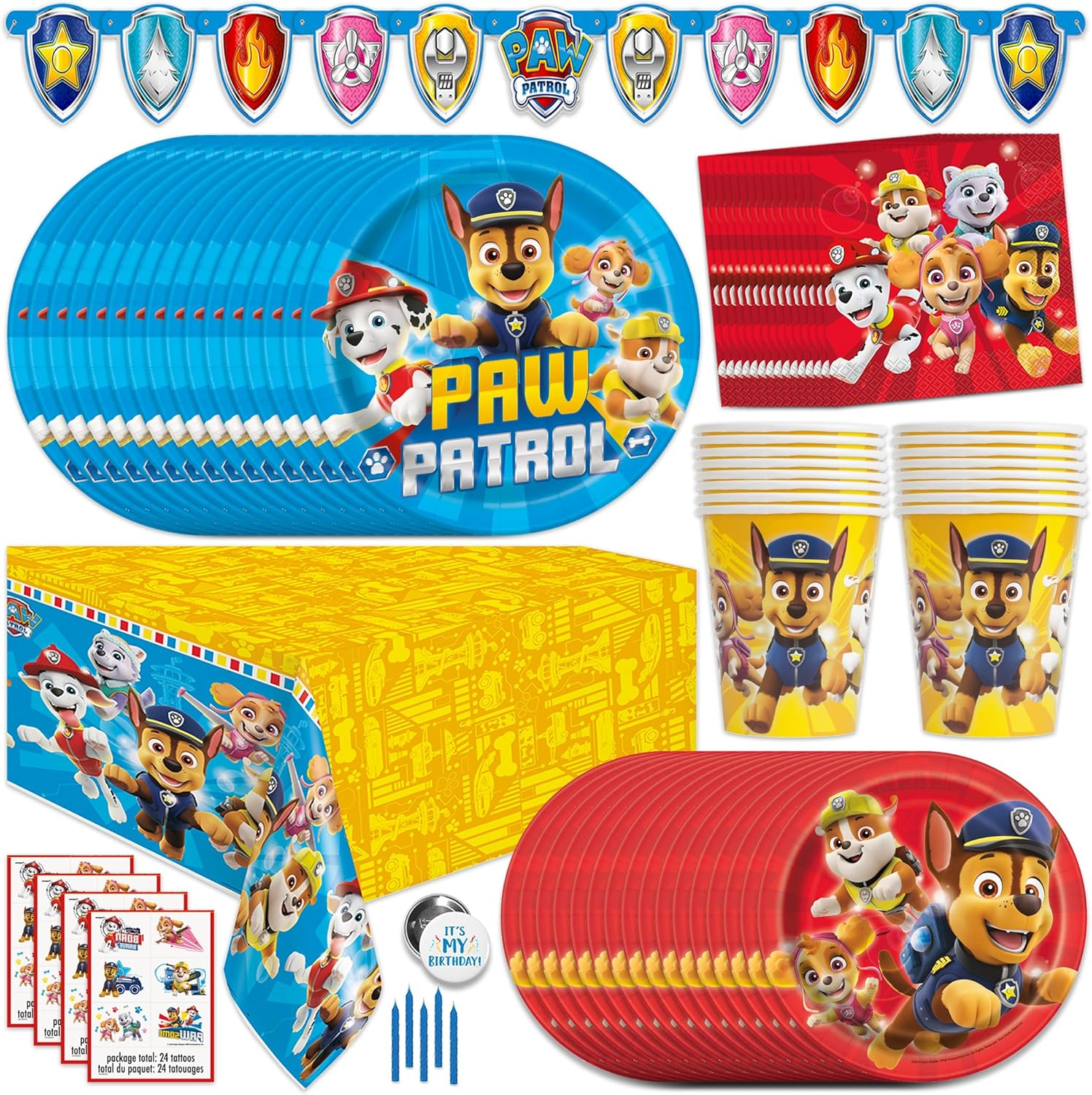 Paw Patrol Party Supplies and Decorations, Paw Patrol Birthday Party Supplies, Serves 16 Guests, Officially Licensed with Table Cover, Banner Decor, Plates, Napkins & More