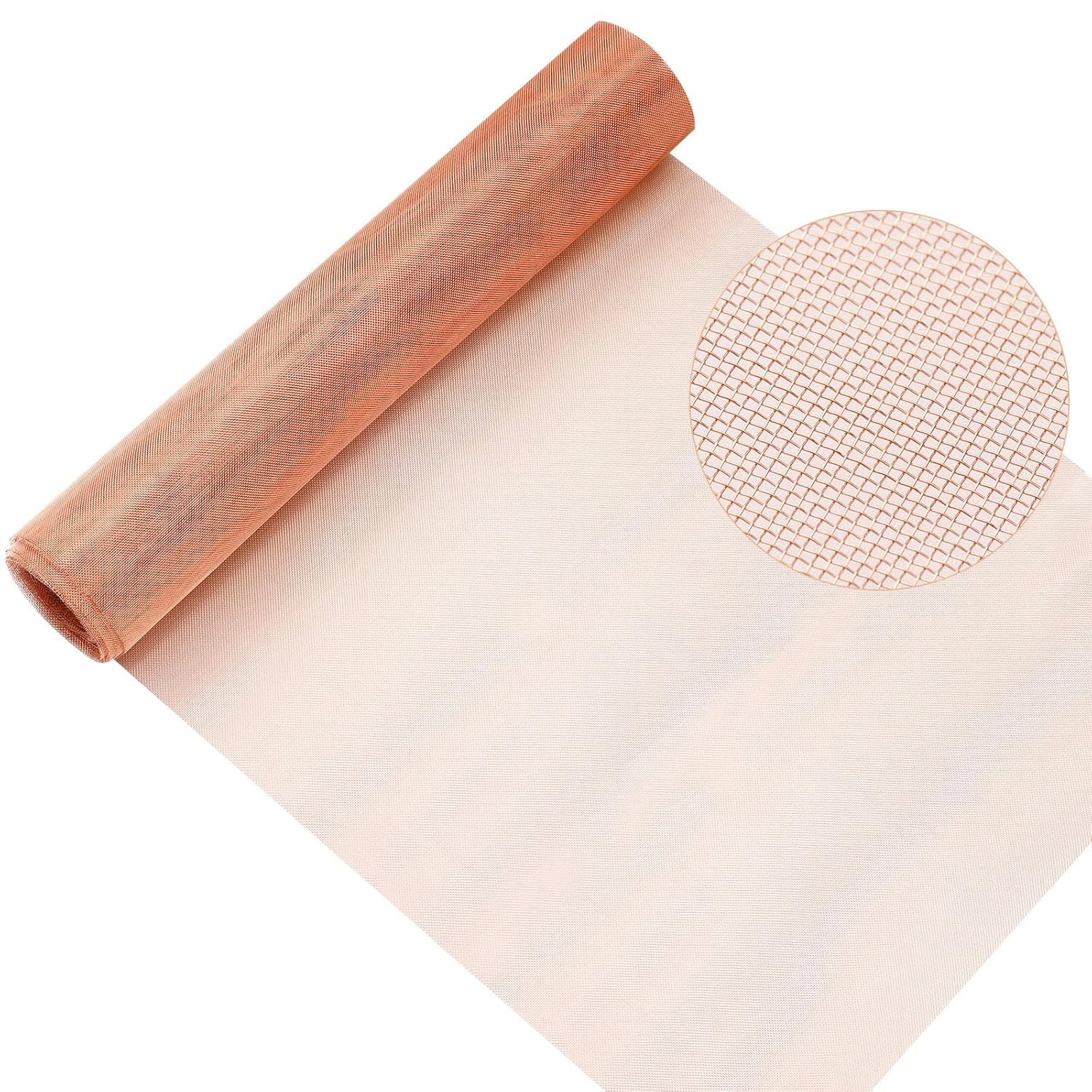 12 Inch X 10 Ft Copper Mesh Screen 99.9% Pure Copper 40 Mesh Roll Wire Fabric for Grounding Dense Filter Screen Woven Crafts Window Protection