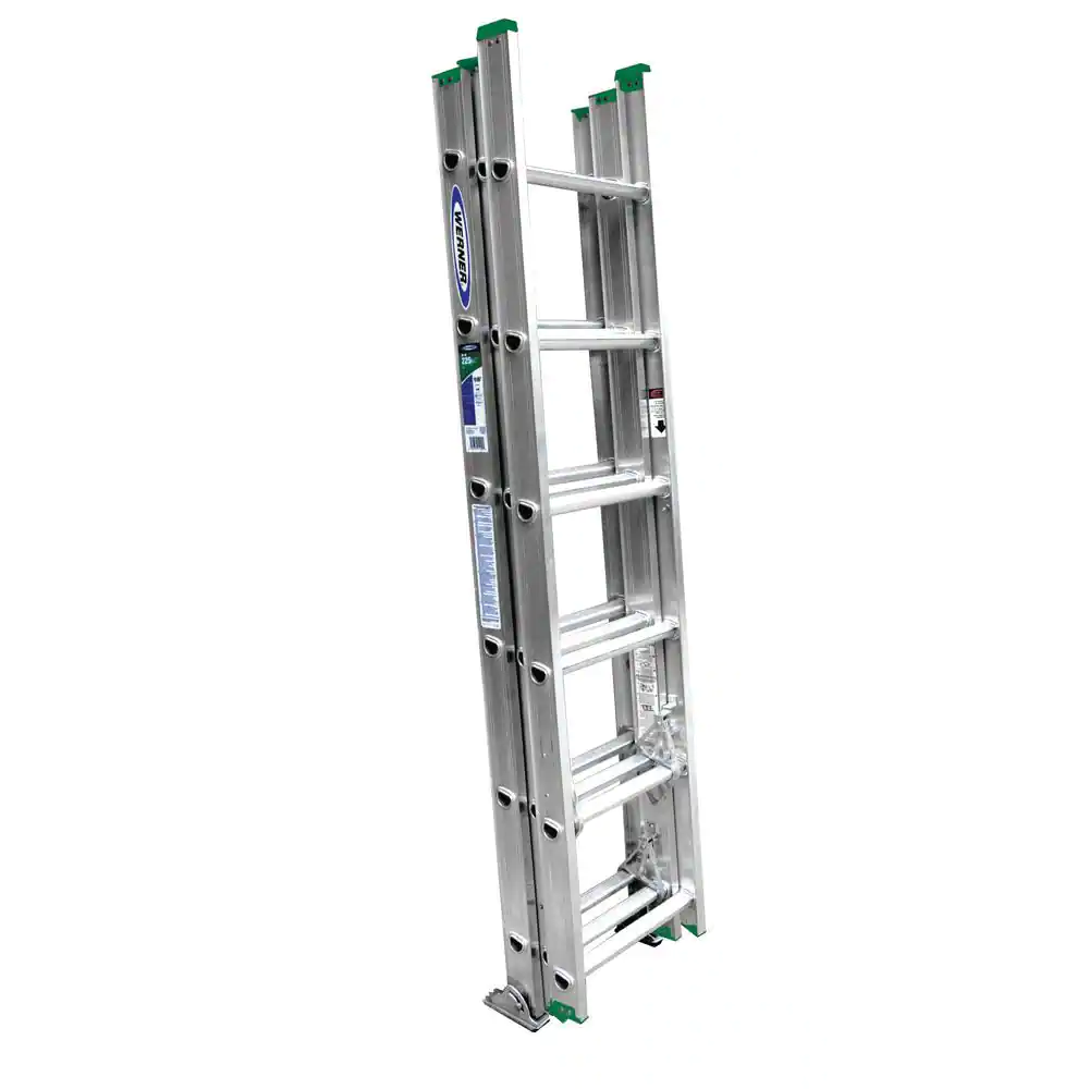 16 Ft. Aluminum 3 Section Compact Extension Ladder with 225 Lb. Load Capacity Type II Duty Rating