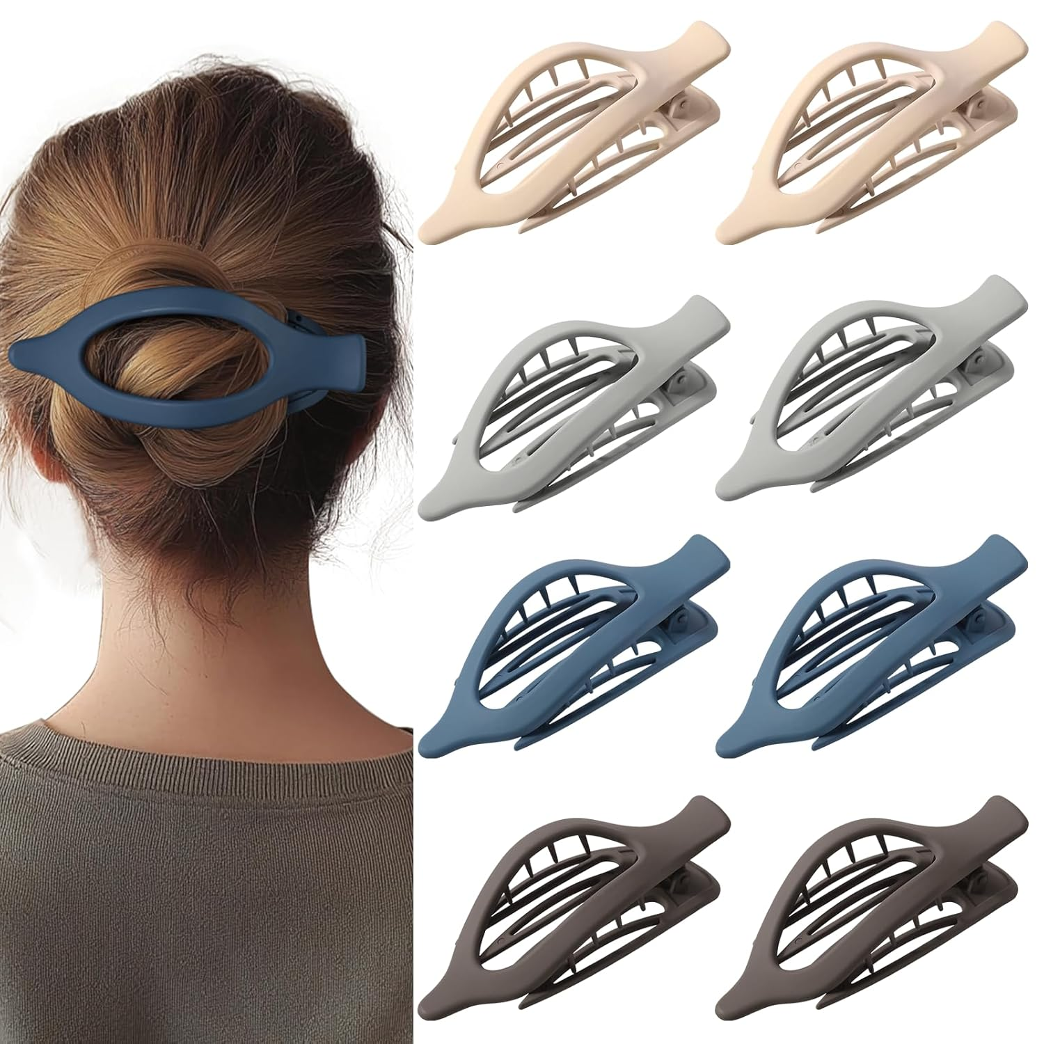 8 Pack Dark Neutral Flat Hair Clips – Matte French Claw Clips in Deep Brown, Navy, and Grey, Non-Slip Large Barrettes for Women, Minimalist Hair Accessories for Work or Daily Wear