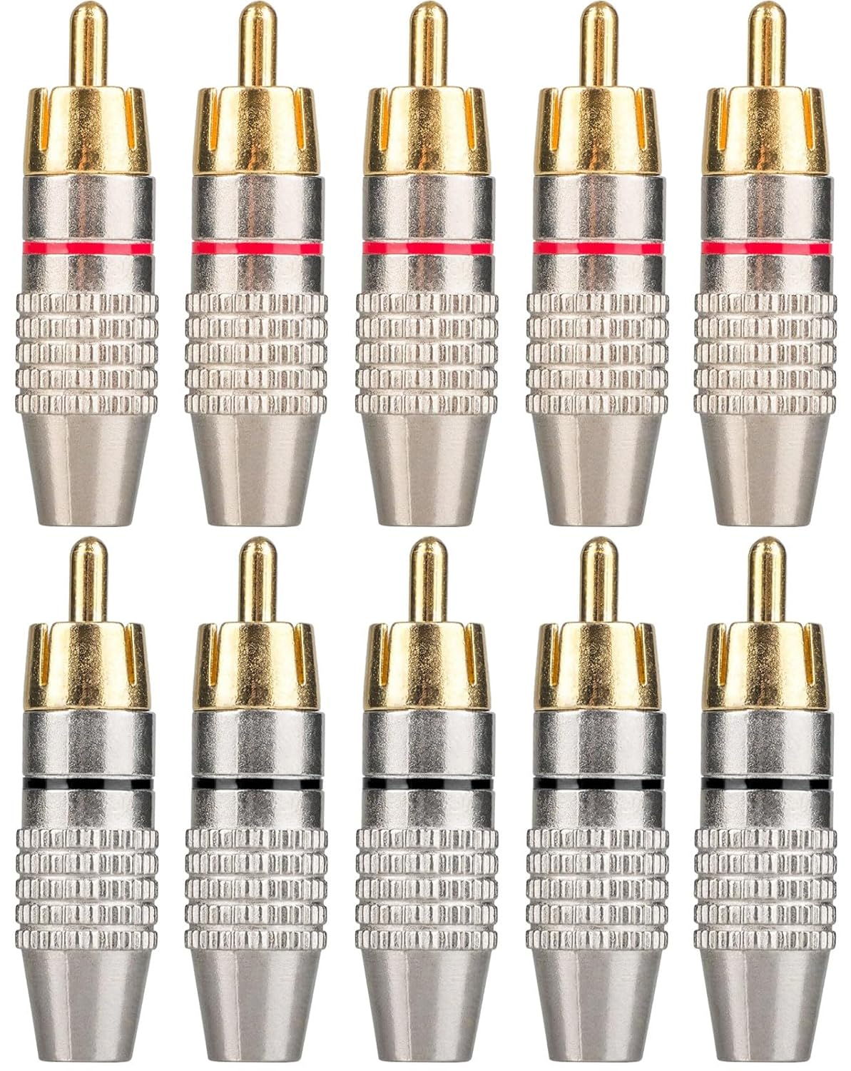 10Pack RCA Male Plug Solder, Gold Audio Video Cable Adapter Connector for Speaker Wire Wall Plate Home Theater Audio Video Receiver Amplifiers and Sound Systems