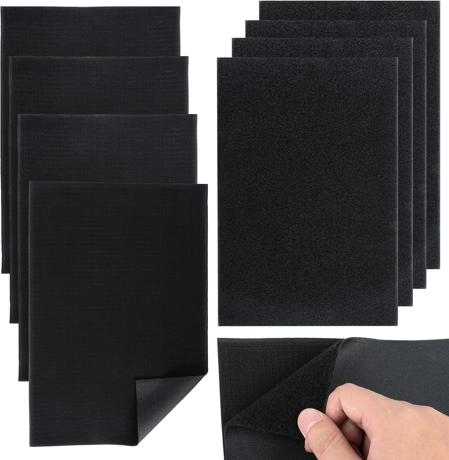 Sew on Hook Loop Tape 8 Pack Black 20X30Cm Nylon Fabric Fastener Sheets