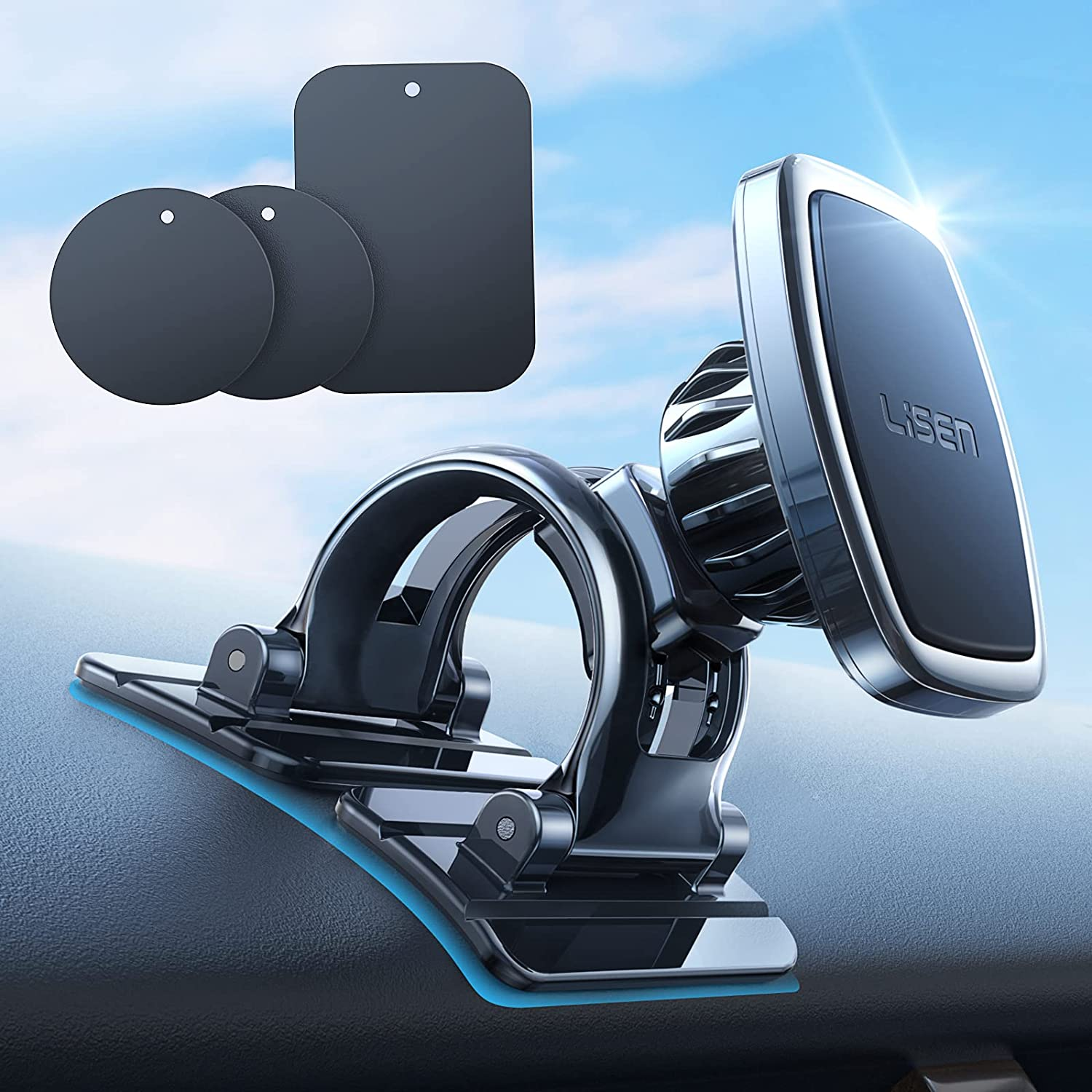 Magnetic Car Phone Mount for Iphone and Android with 6 Magnets and Adjustable Arch Design, Black