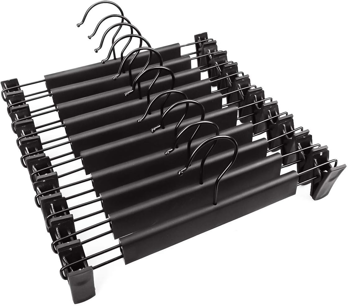 10 Pants Hangers with Adjustable Non-Slip Clips, Anti-Rust, Black