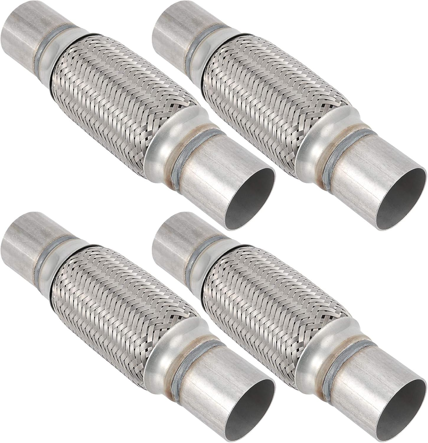 4 Pack 2 X 6 Inches Stainless Steel Heavy Duty Exhaust Flex Pipe, Double Braid Exhaust Flex Tube, Overall Length 10 Inches
