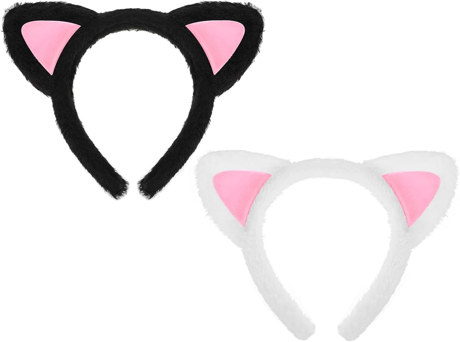 2Pcs Fuzzy Cat Ears Headband Plush Hair Hoops Soft Cat Ear Hairband Cute Makeup Headwear Washing Face Headbands for Girl Party Costume Daily Decorations Skincare Yoga Halloween Christmas Cosplay