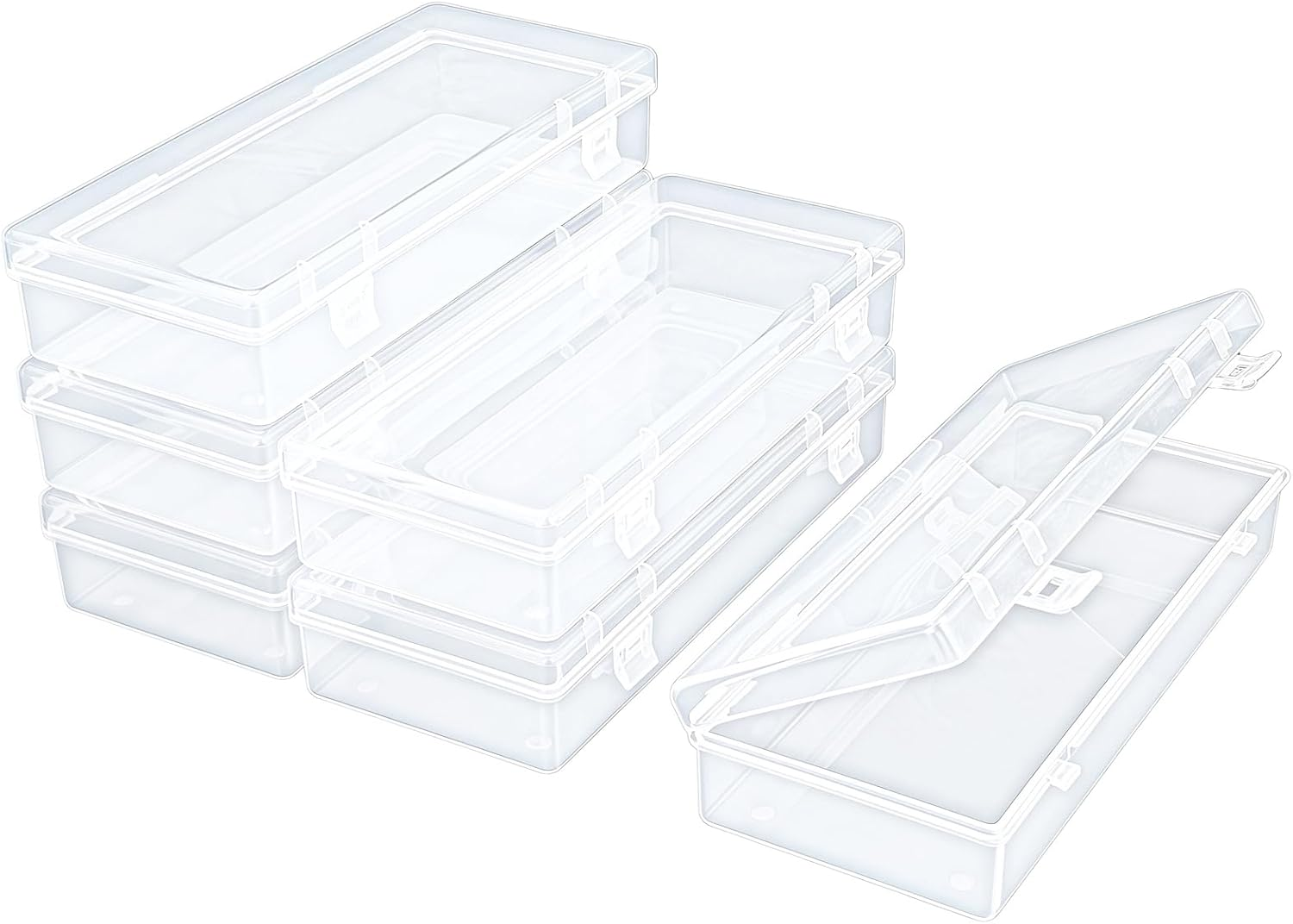 6 Pack Rectangular Clear Plastic Storage Containers Box with Hinged Lid for Beads and Other Small Craft Items (6.1 X 2.56 X 1.18 Inch)